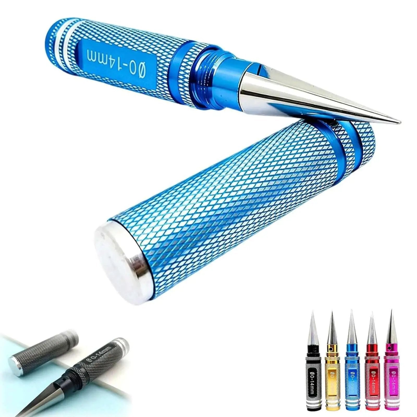 Adjustable 0-14mm Manual Hole Punch Tool For Woodworking And Metalworking, Precise Reamer Drill, Blue, showing ergonomic design.