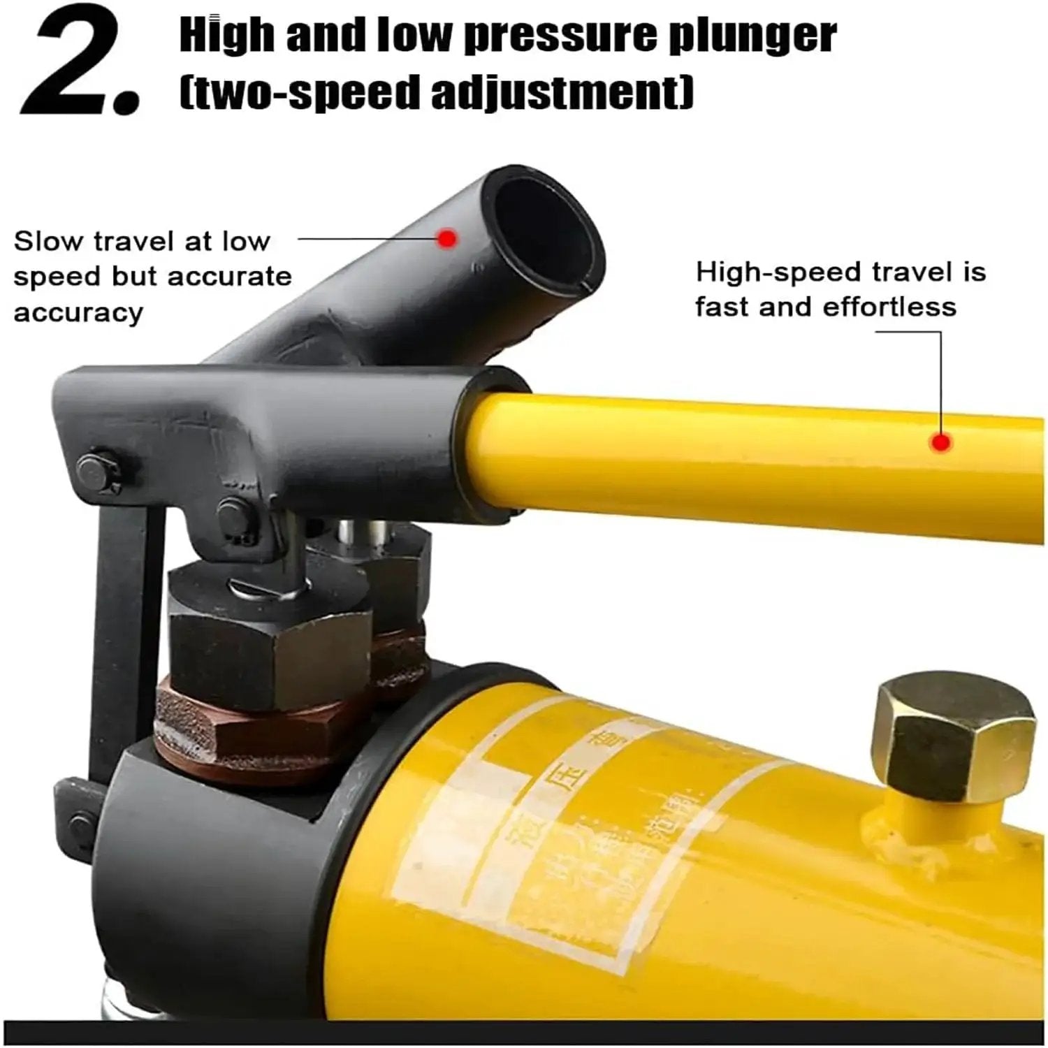 Close-up of high and low pressure plunger on Heavy Duty Manual Hydraulic Pipe Bender With Six Dies For 22 To 60 Mm Pipes 16 Ton Output 230 Mm Stroke Bend Wall Thickness 2.75 To 4.5 Mm For Piping Construction