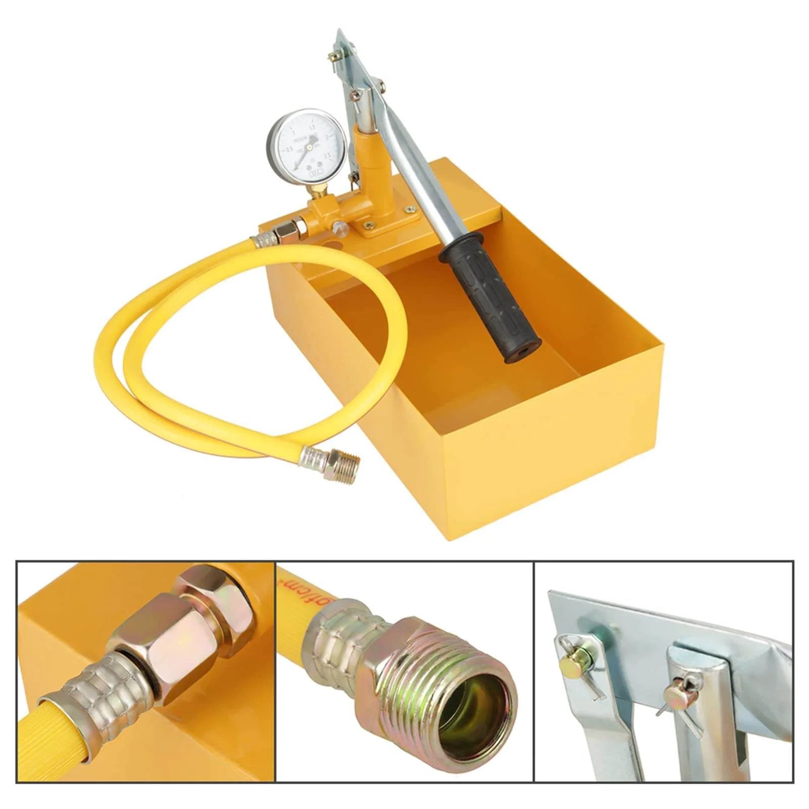 Hydraulic Pressure Test Pump, 2.5Mpa 25KG Manual Hydraulic Water Pressure Test Pump, Pipeline Tester Tool with yellow hose and gauge