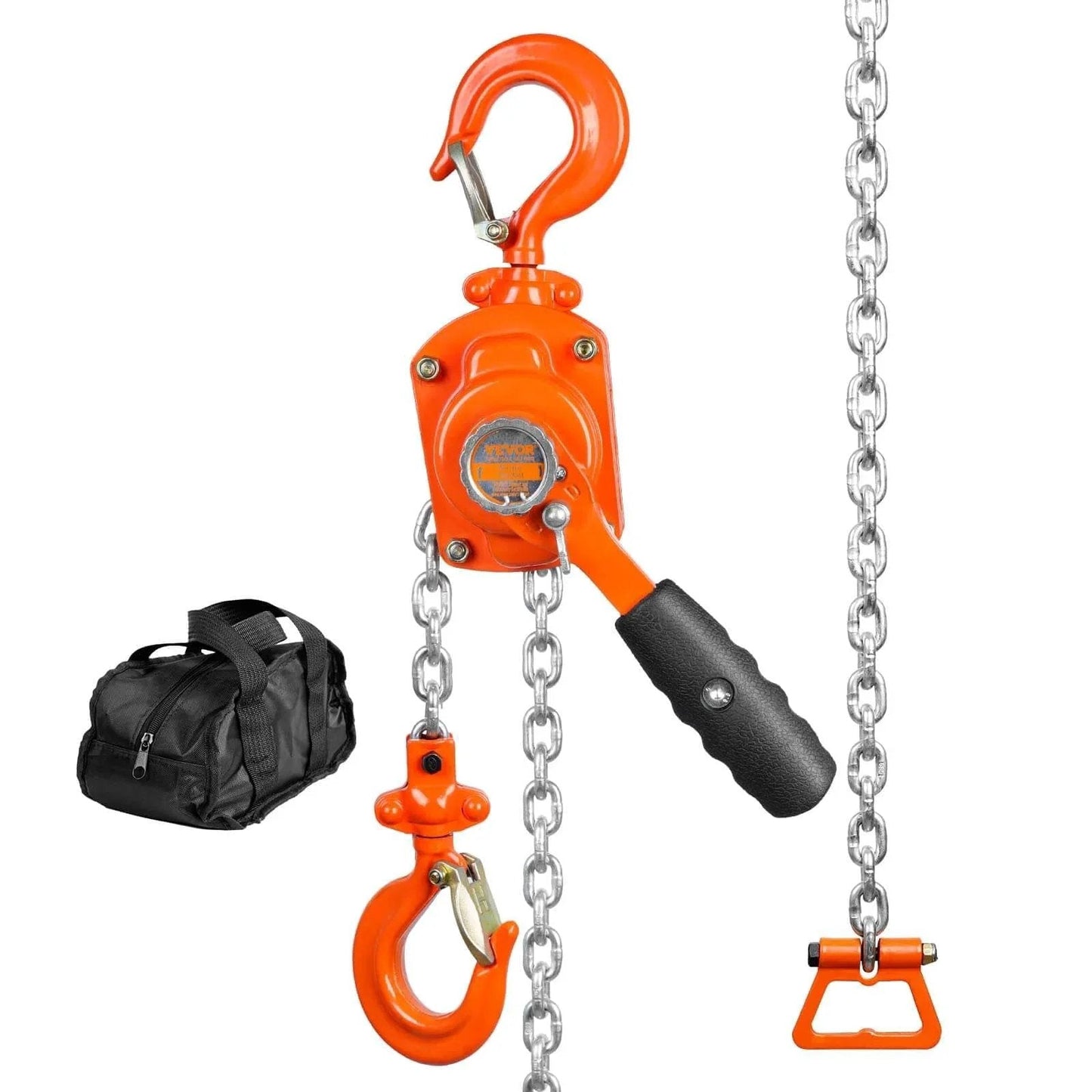 Manual Lever Chain Hoist 1/2 Ton 1100 Lbs Capacity 5 Ft Come Along G80 Galvanized Dual Pawl Brake and 360 Degree Hook with carry bag