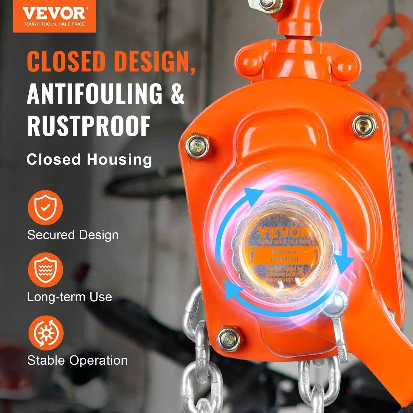 Manual Lever Chain Hoist 1/2 Ton 1100 Lbs Capacity 5 Ft Come Along G80 Galvanized Dual Pawl Brake and 360 Degree Hook