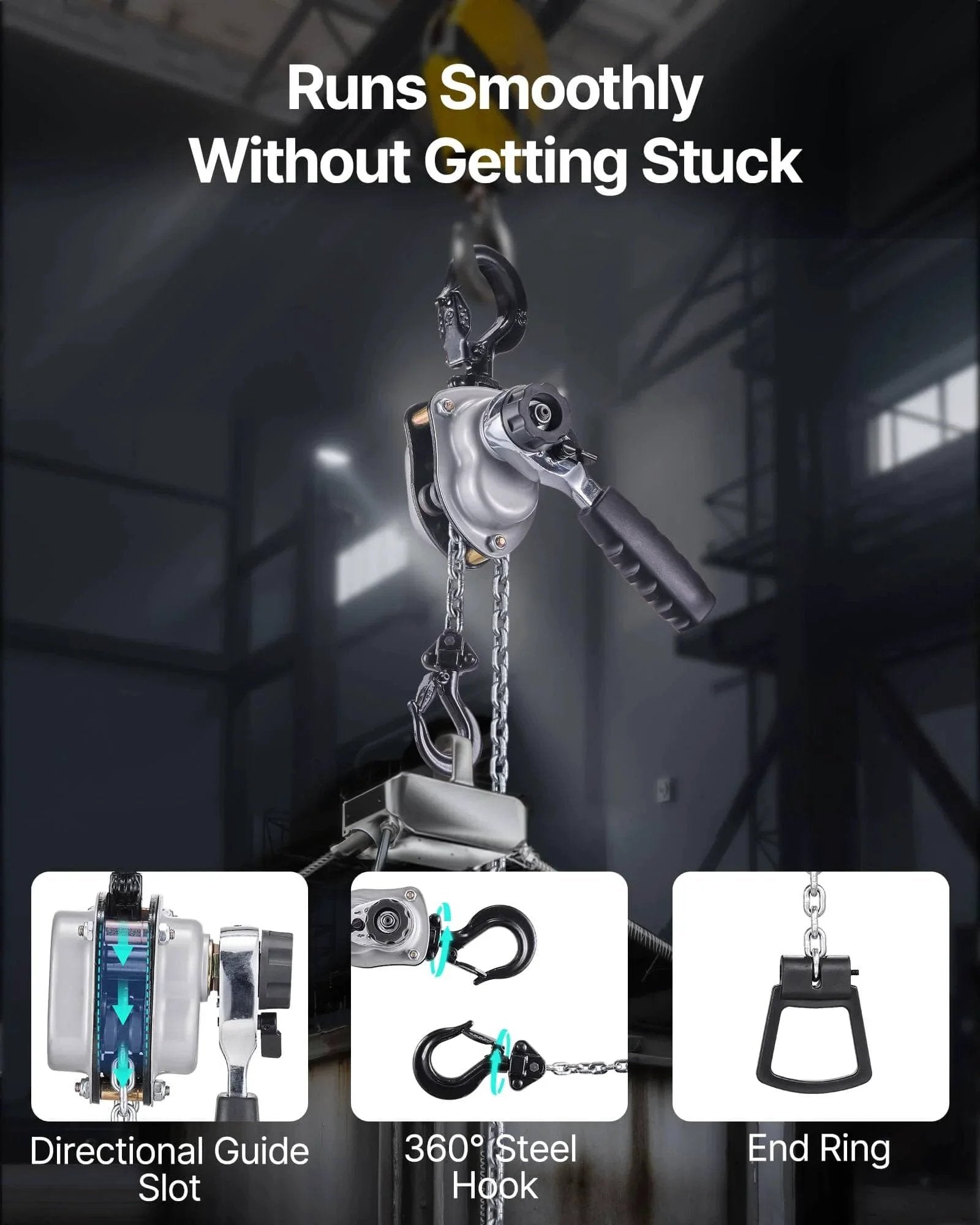 Manual Lever Chain Hoist Quarter Ton 550Lb Capacity With 5 Ft Lift G80 Chain Dual Pawl Brake 360 Rotating Hooks in use