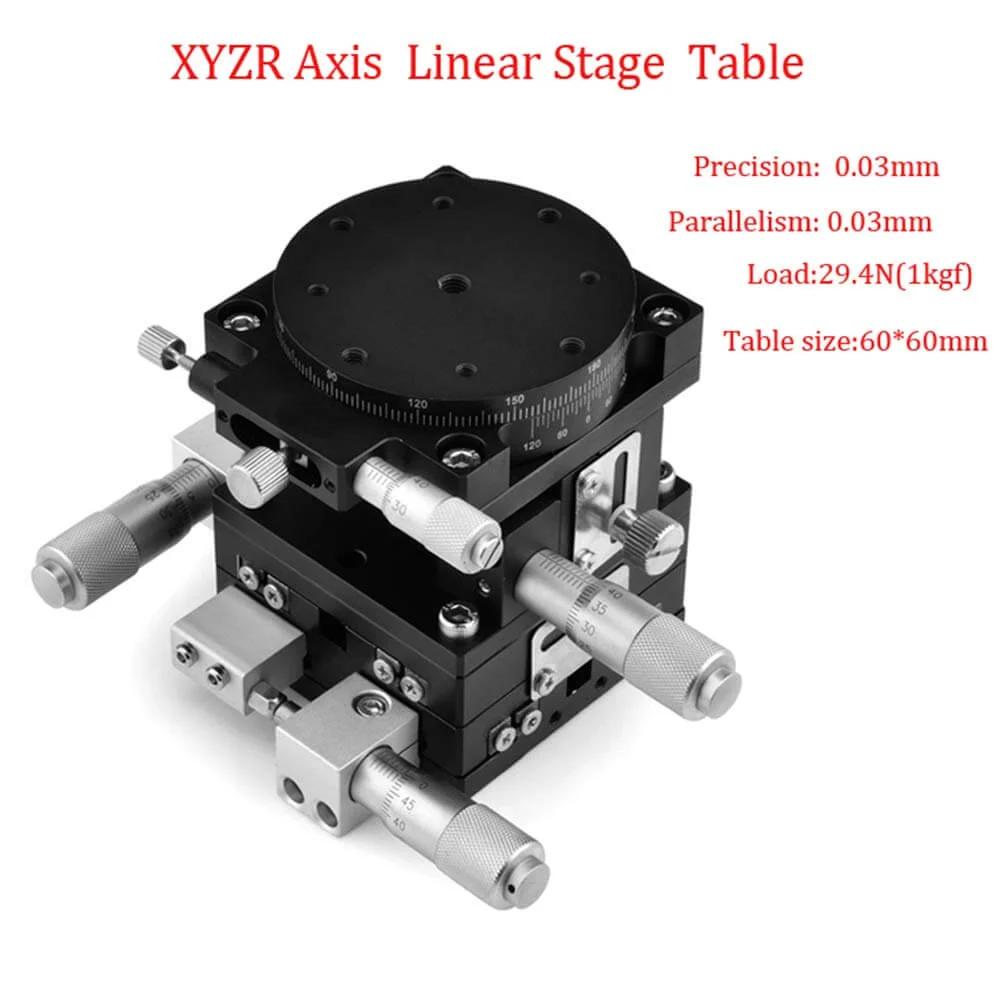 Precision xyzr 4 axis 2.36"x2.36" manual linear positioning stage bearing tuning platform sliding table 60x60mm black metal
