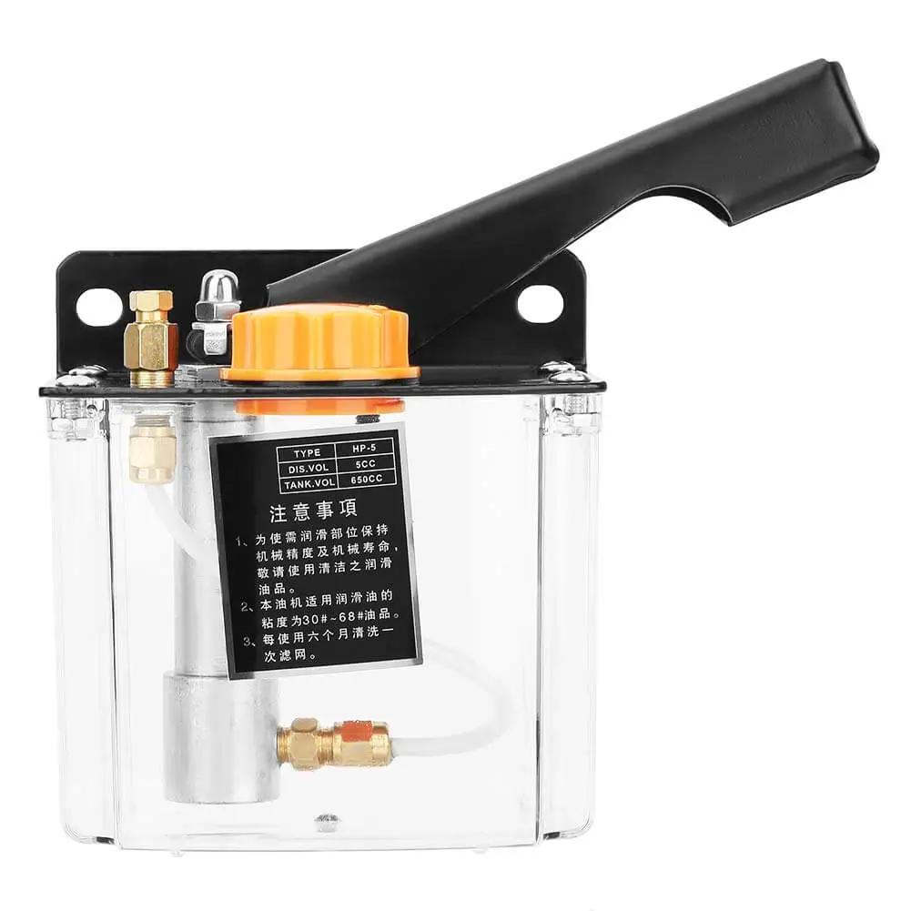 Right Hand Operated Manual Lubricating Pump 650cc For CNC Machine Tools with 0.6L tank and easy push handle.