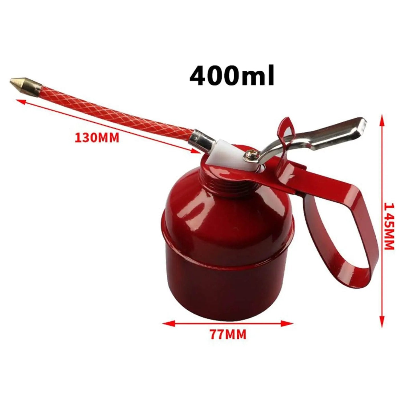 Easy Grip 400ml Manual Oiler Can with Red Lever, long spout, flexible hose for precise lubrication and machine maintenance needs