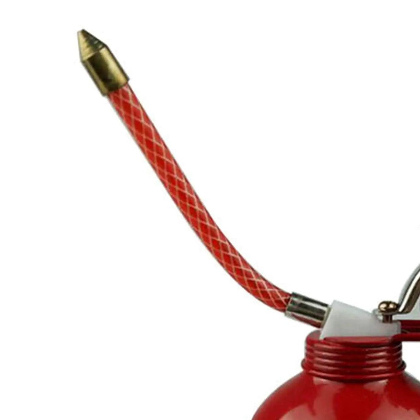 Easy Grip 400ml Manual Oiler Can With Red Lever For Precise Lubrication, showing flexible hose close-up.