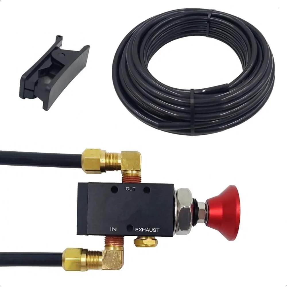PartLogix Three Way Push Pull Manual Tailgate Dump Air Valve Kit For Semi Trailer Axle with tubing and cutter