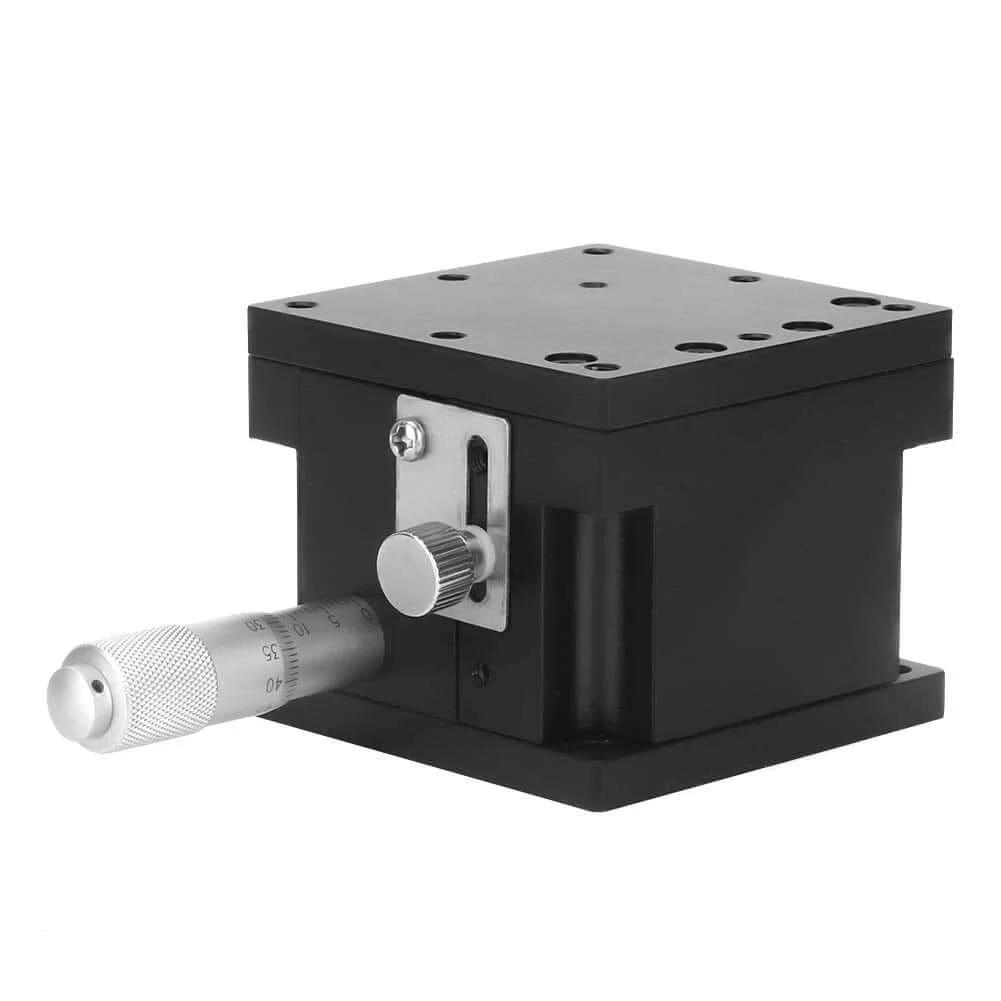 Manual Z Linear Stage,Micrometer Fine Tuning Bearing Slide Table in black aluminum, side view, for CNC axis motion and precision inspection