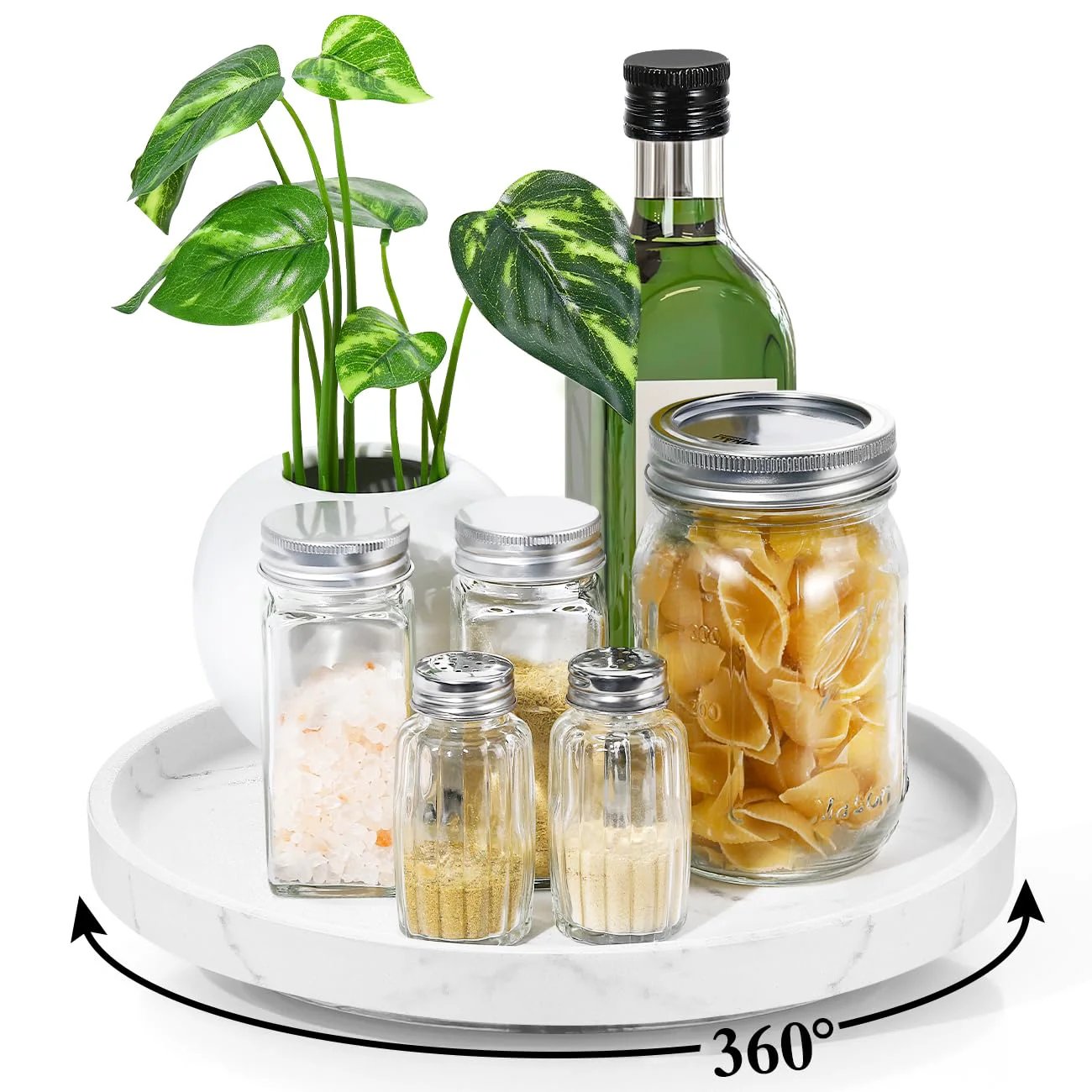 360 Degree Turntable Lazy Susan for Tabletop and Cabinet Organization Marble Round Tray 10.63 Inch Non Slip Kitchen Pantry Organizer Rotating Bathroom Countertop Storage Gravel White