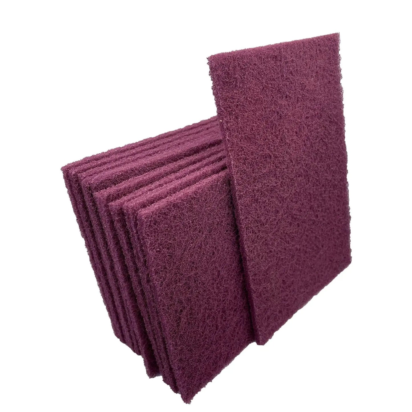 Stack of Maroon Very Fine Nonwoven Hand Pads 6 x 9 Inch Aluminum Oxide Scrub Pads