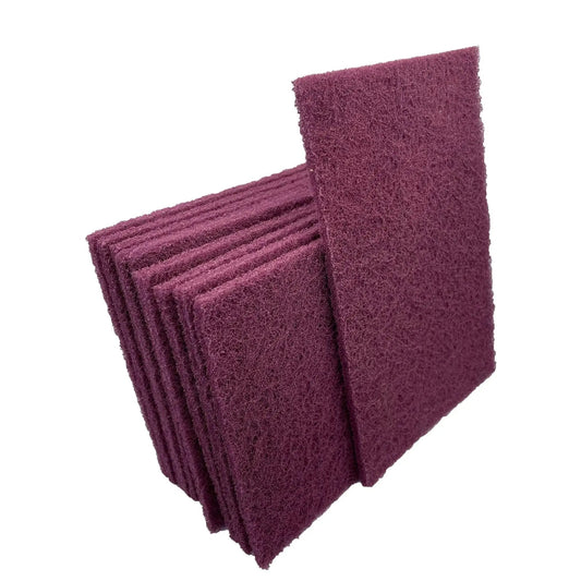 Stack of Maroon Very Fine Nonwoven Hand Pads 6 x 9 Inch Aluminum Oxide Scrub Pads