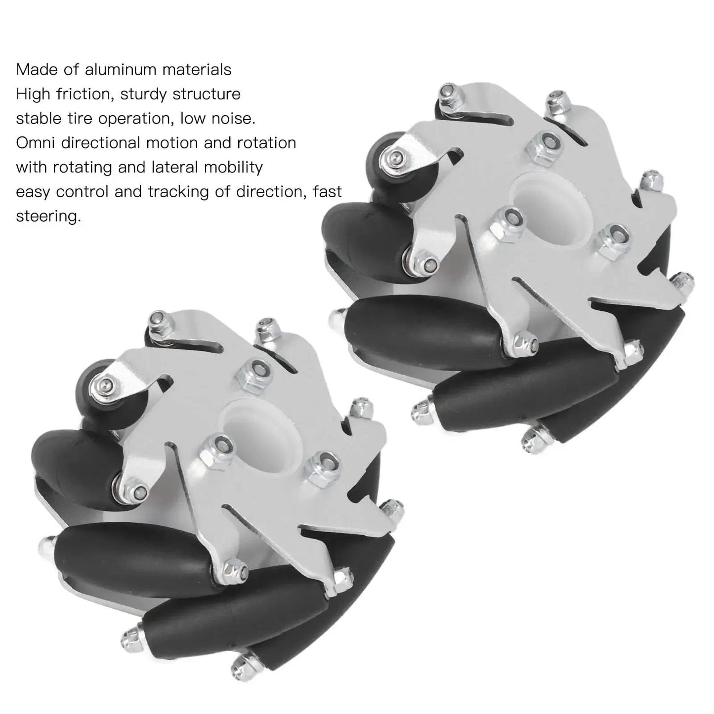 Pair of 4 Pcs Mecanum Wheel 60mm Omni Directional Wheel Aluminum DIY Smart RC Robot with Rubber Rollers for Heavy Duty Load