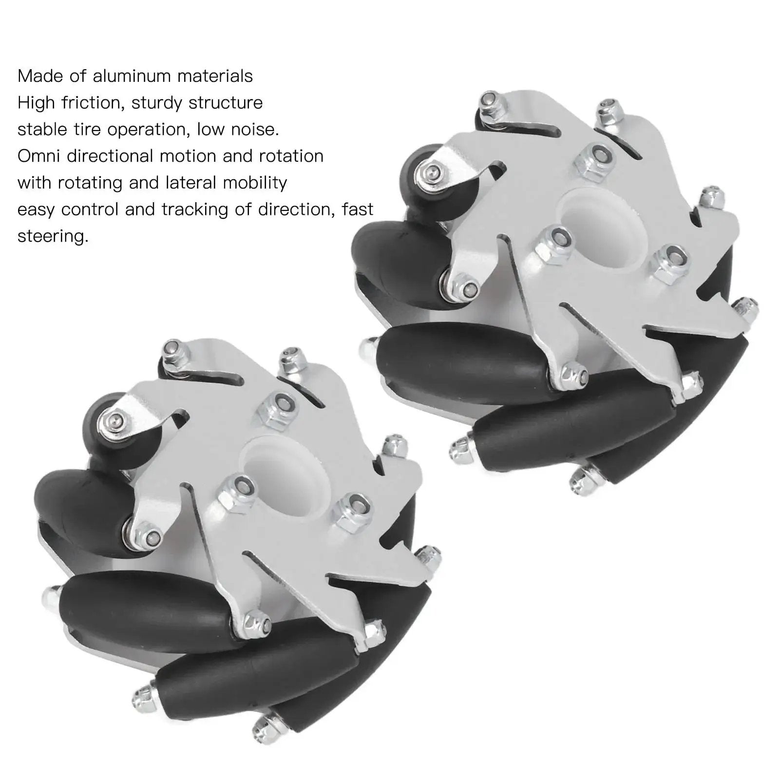 Pair of 4 Pcs Mecanum Wheel 60mm Omni Directional Wheel Aluminum DIY Smart RC Robot with Rubber Rollers for Heavy Duty Load
