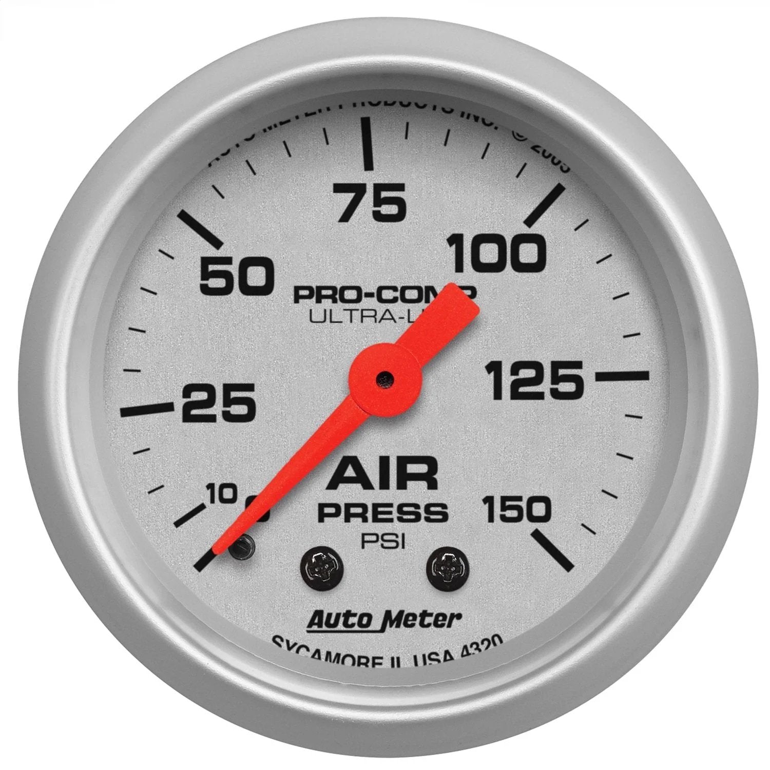 Close-up of Ultra Lite Mechanical Air Pressure Gauge Two And One Sixteenth Inch Dial With Incandescent Perimeter Lighting.