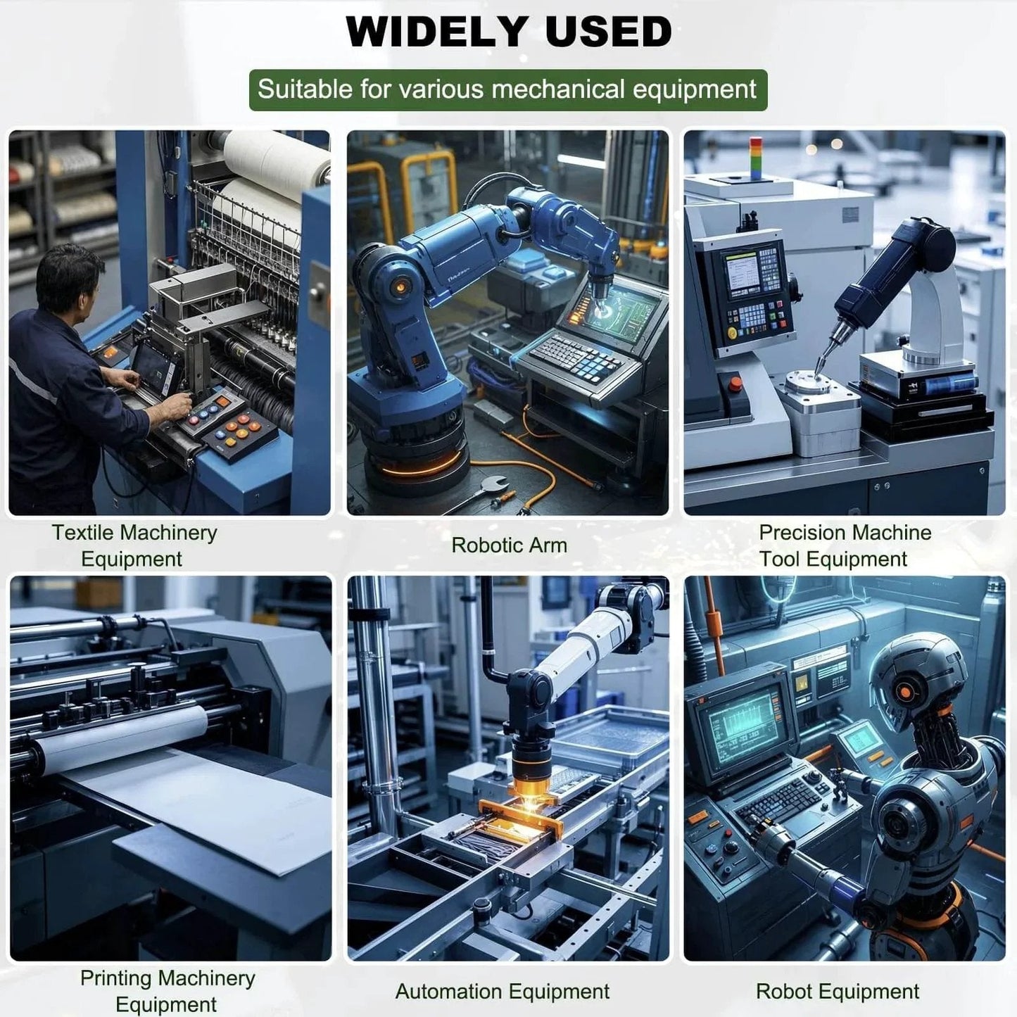 UCF205-16 Pillow Block Bearings used in textile machinery, robotic arms, precision machine tools, and automation equipment.