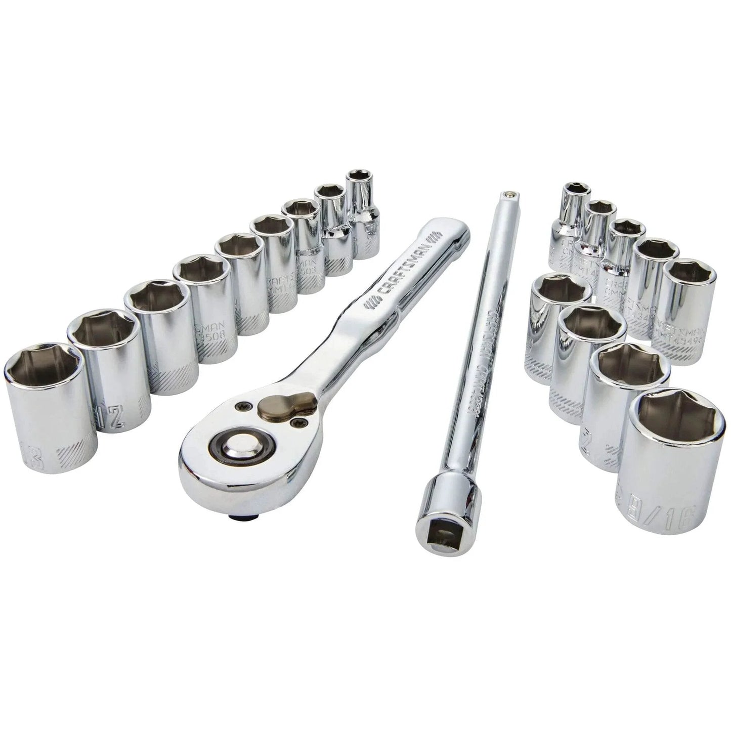 Mechanics Tool Set, 1/4 Inch Drive, 20 Piece (CMMT12108) with sockets, chrome ratchet, extension bar for automotive and DIY use.