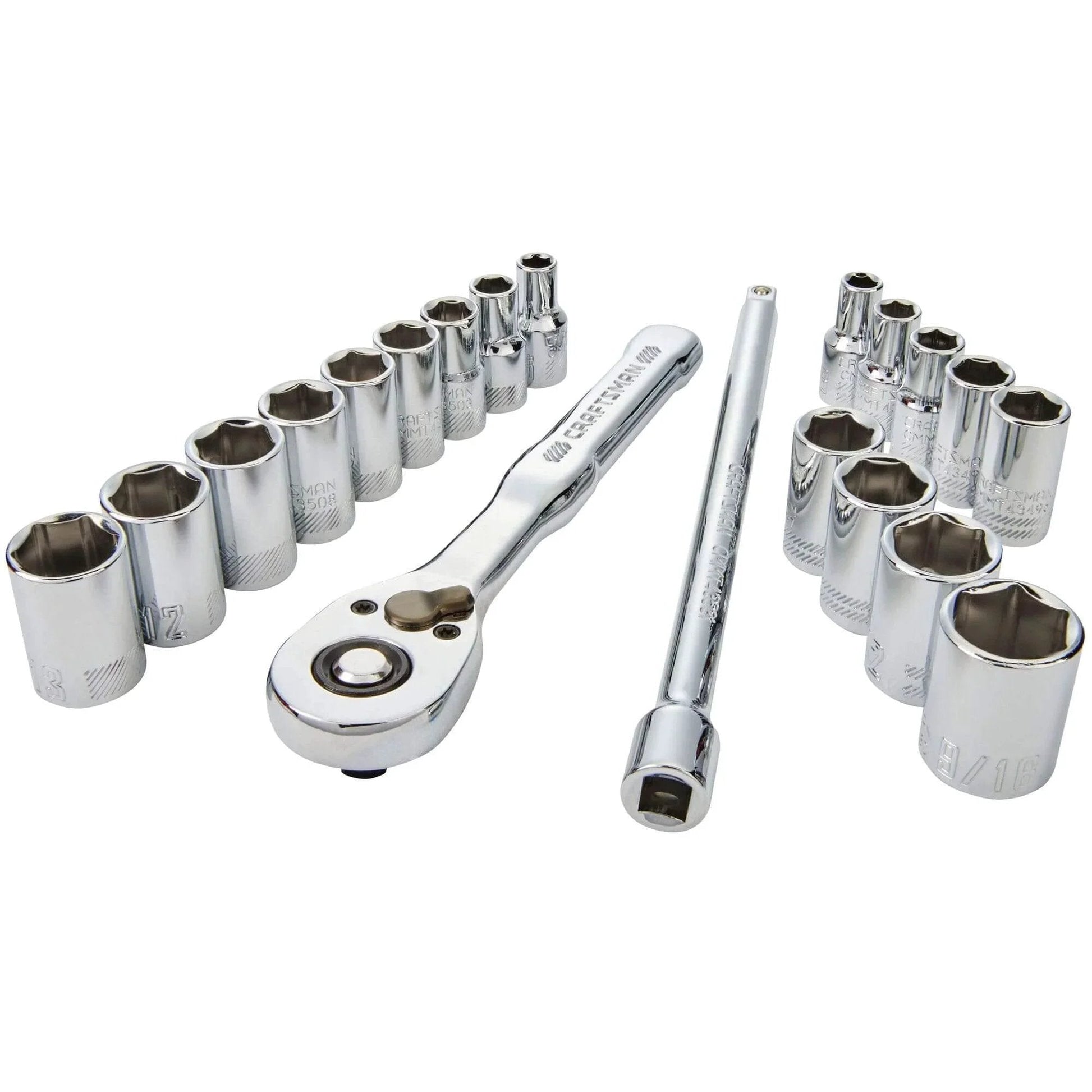 Mechanics Tool Set, 1/4 Inch Drive, 20 Piece (CMMT12108) with sockets, chrome ratchet, extension bar for automotive and DIY use.