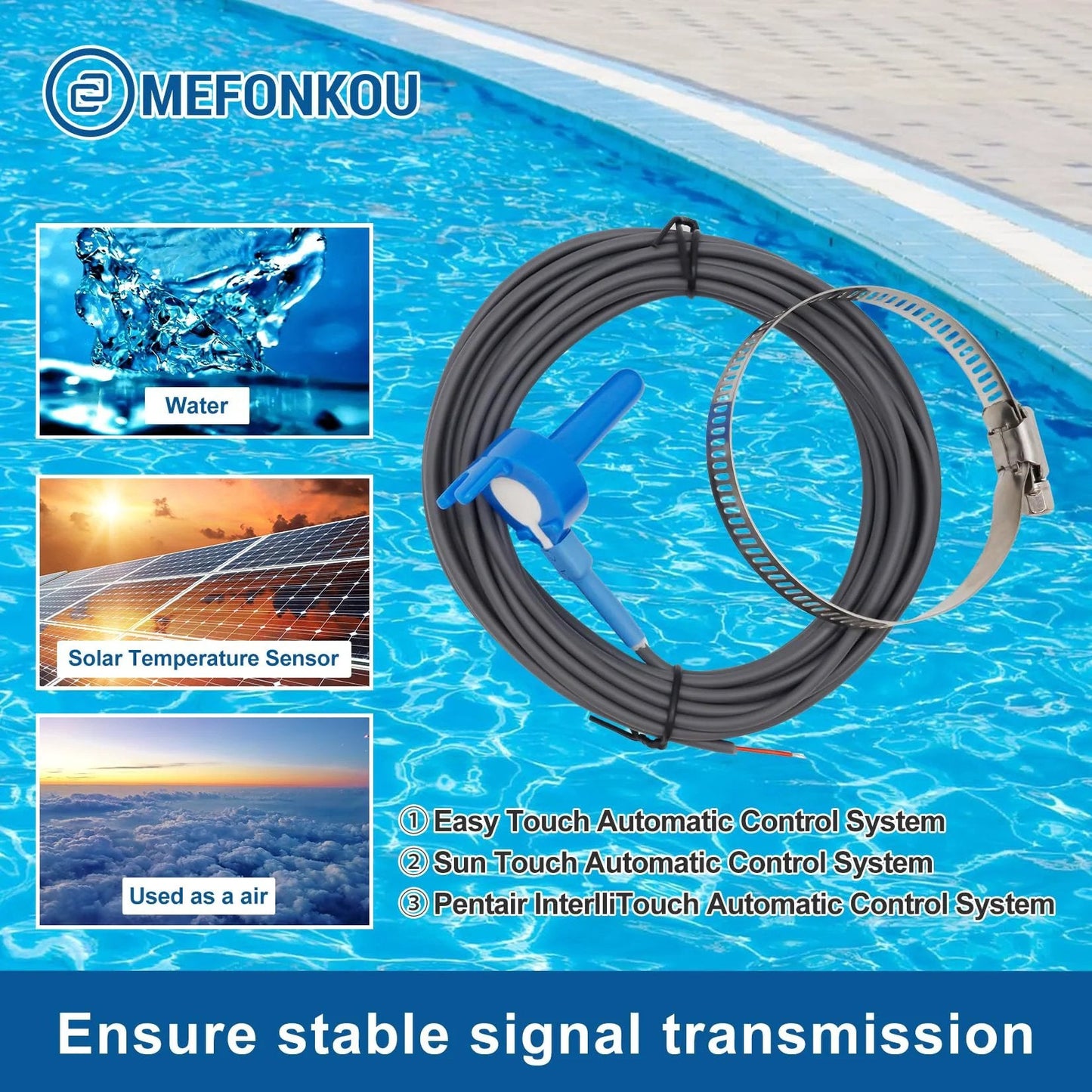 Temperature Sensor With 20 Foot Cable For Pentair Pool And Spa Automation Systems compatible with IntelliTouch, EasyTouch, SunTouch.