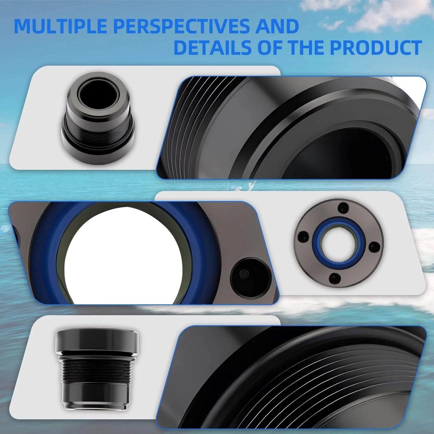 Detailed view of Steering Actuator End Cap Seal Kit for Mercury Outboard for Uflex UC128 UC128-OBF SVS Cylinders with CNC-machined parts.