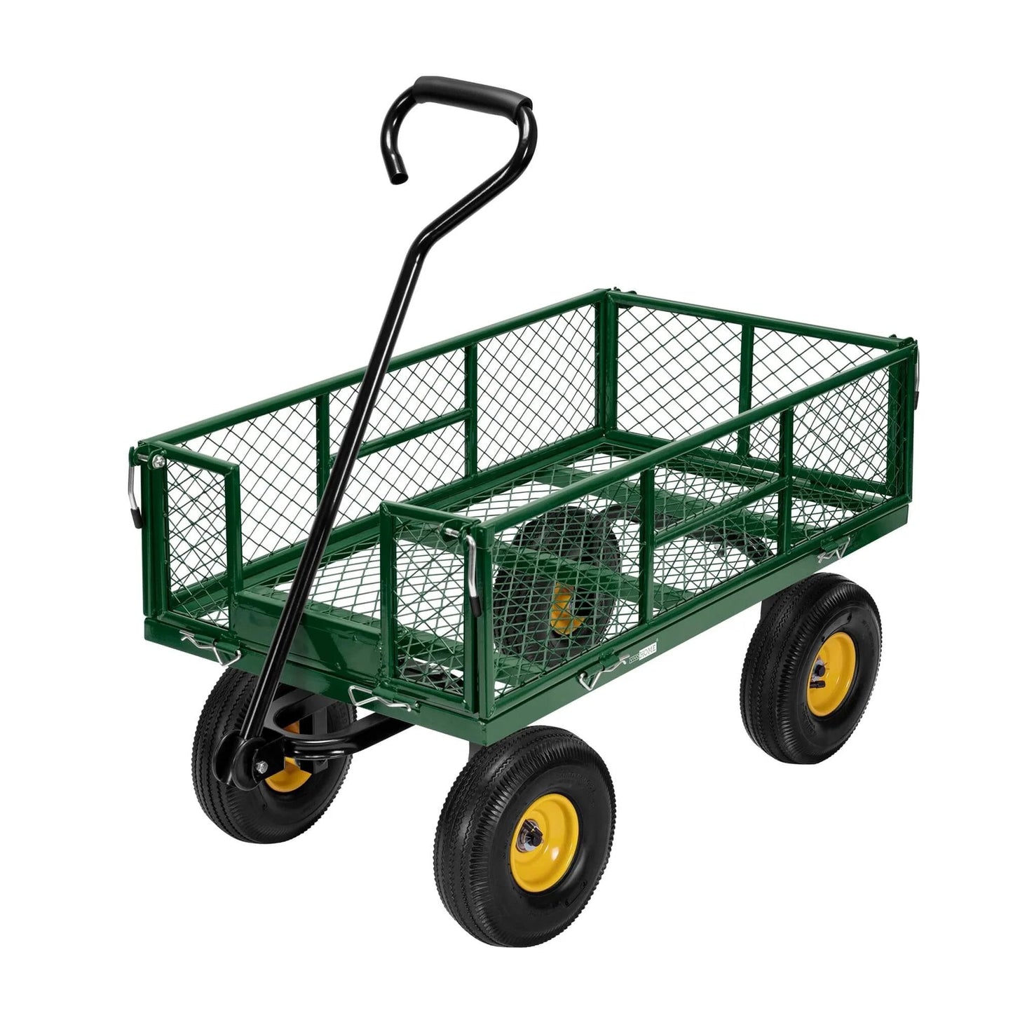 Heavy Duty Mesh Steel Garden Cart Folding Utility Wagon with 880 Lb Capacity and 10 Inch Pneumatic Wheels, side view.