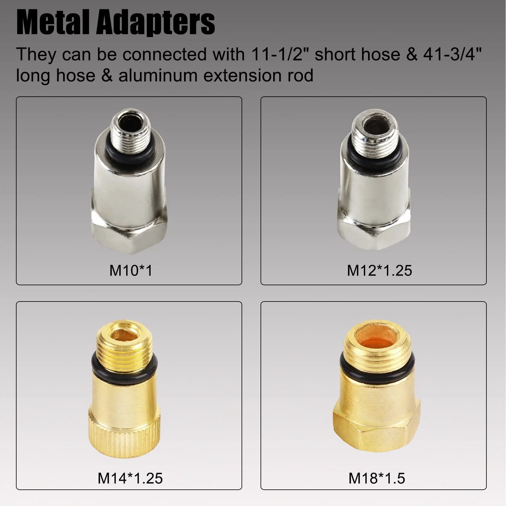 Metal adapters for Pro Grade Cylinder Leak Down Tester Kit For Automotive Engines With Dual Gauge, allowing for various hose connections.