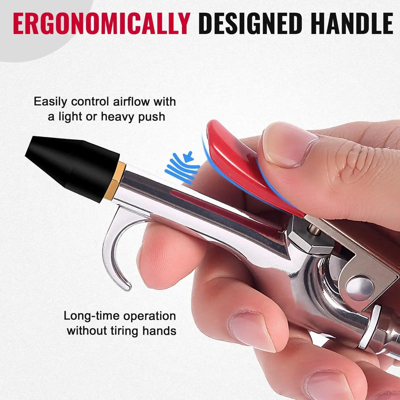 Powerful all metal air blow gun kit delivers efficient dust and debris removal with ergonomic handle and rubber tip