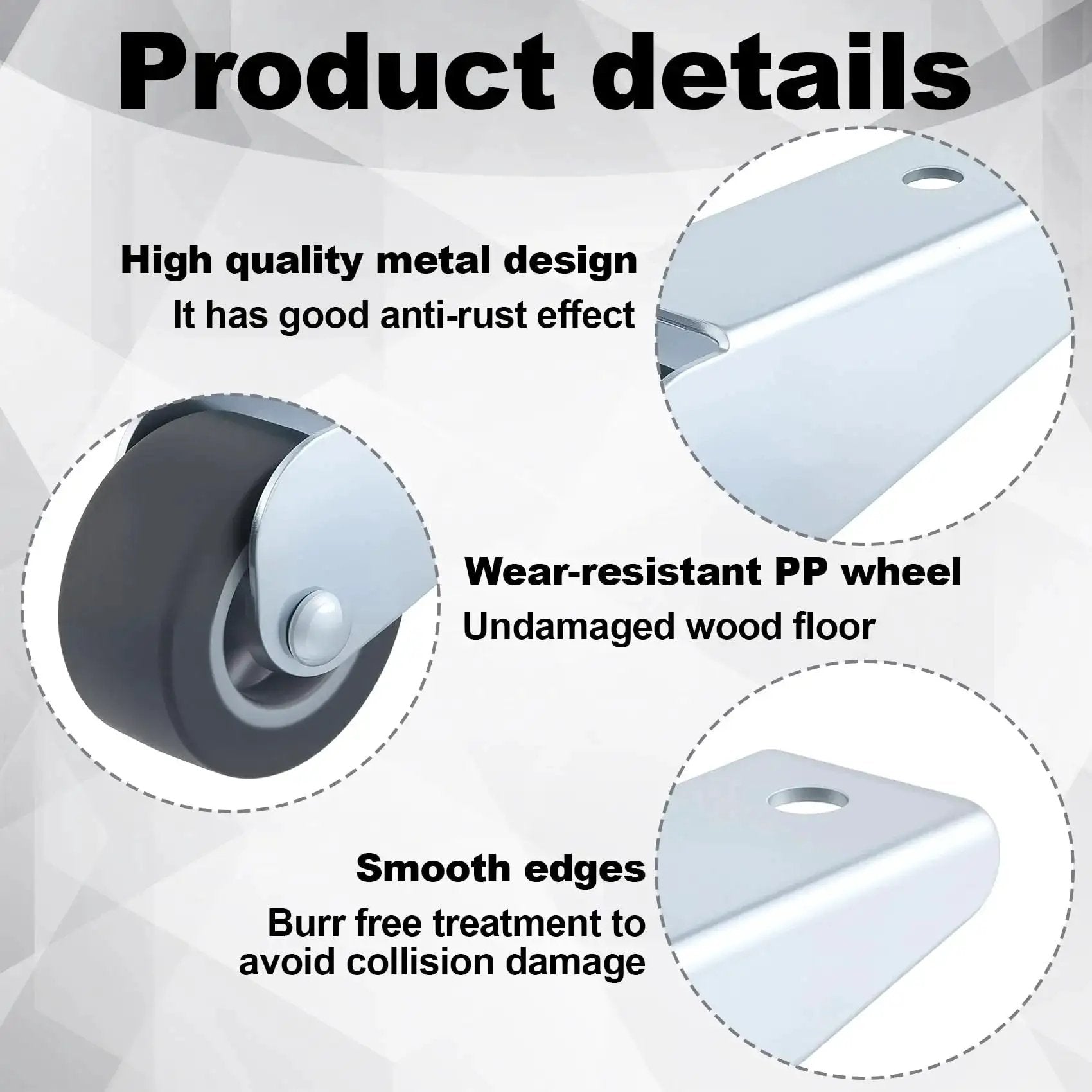 Two Pack Gate Caster Wheels Replacement 1.6 Inch Rubber Rolling Swivel Casters highlighting metal design and smooth edges