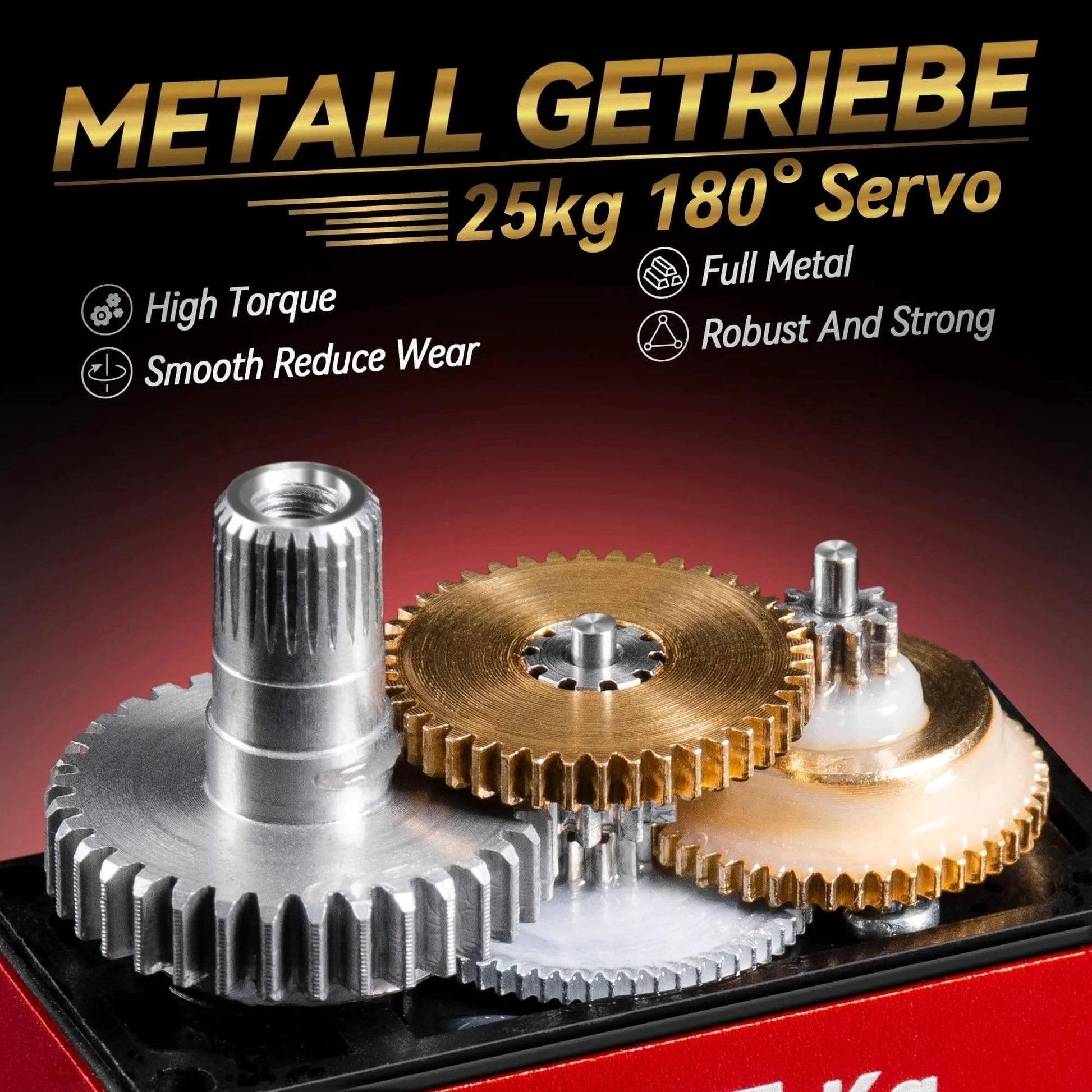 Close-up of metal gears in the 25KG High Torque Servo Motor, Miuzei RC Steering Servo Metal Gear Waterproof Compatible with 1/8, 1/10 RC Car, with 25T Horn 180 Degree (2).