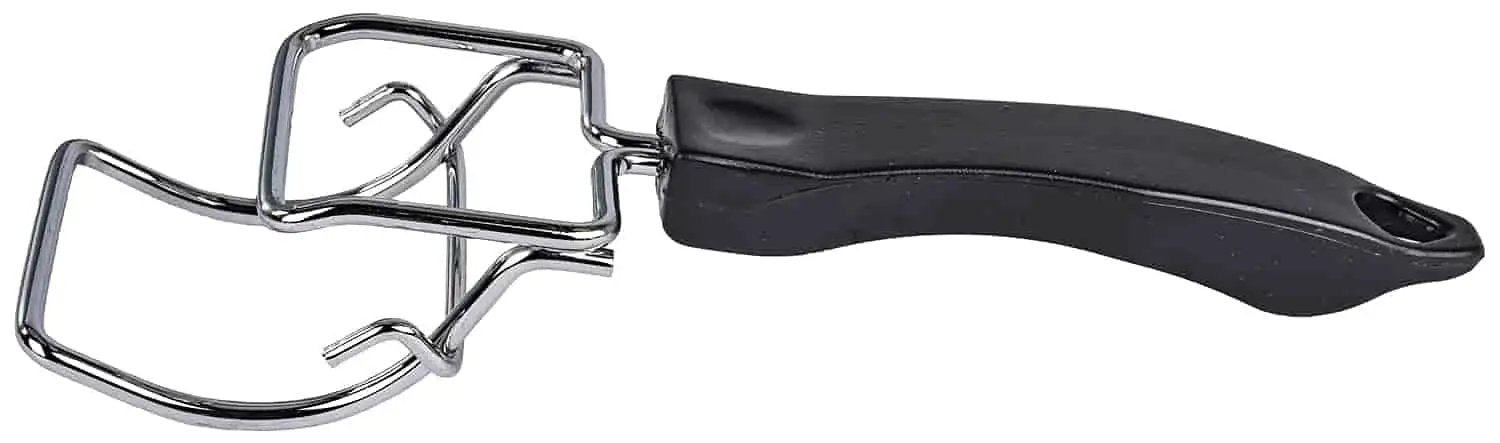 Black handle with chrome metal wire frame tool for holding pottery or small parts