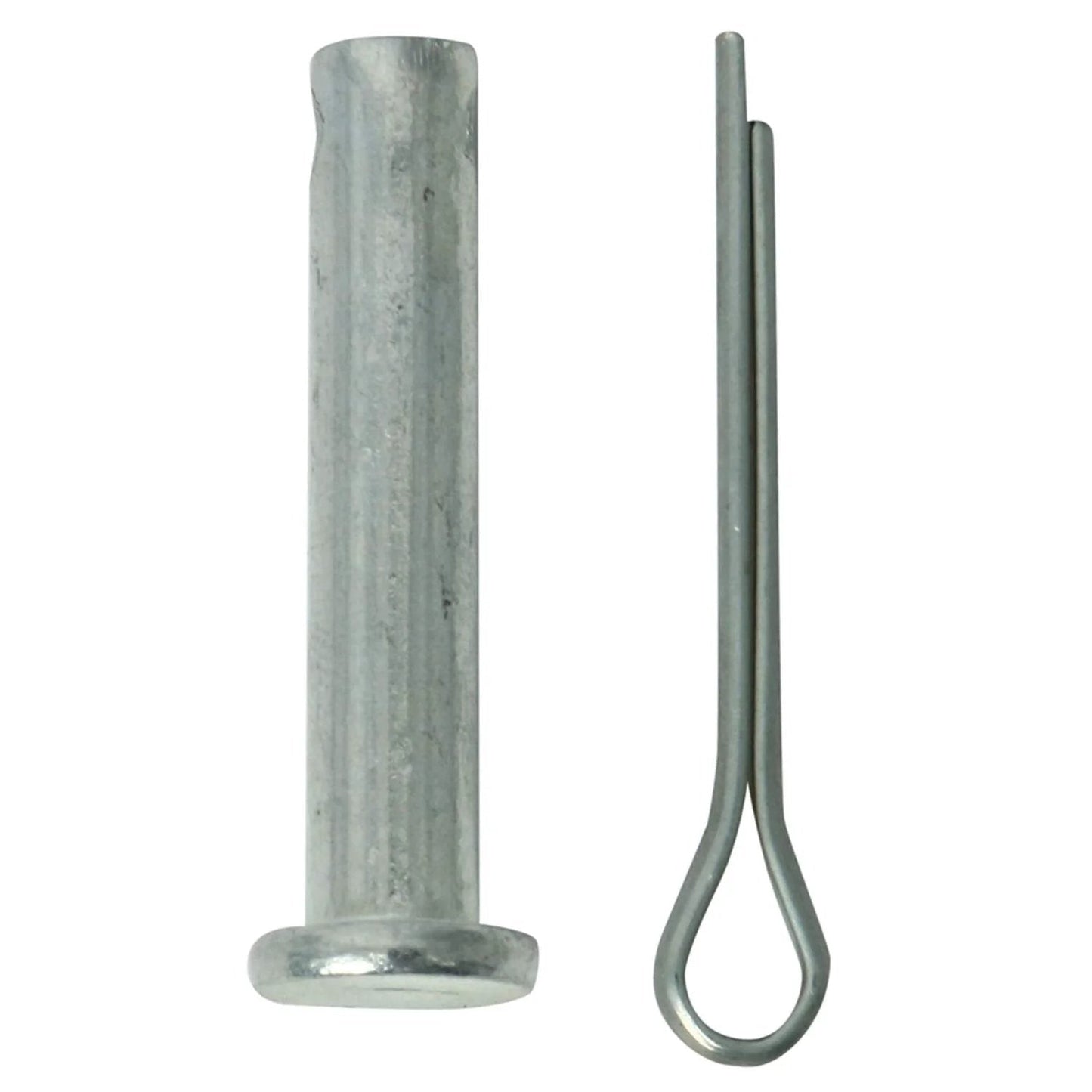 Heavy Duty Black Steel Mounting Brackets For Linear Actuators, Two Pack, 6mm Mount Holes, 20.3mm Center To Center, Rust Resistant Iron Hardware, Supports Up To 350 Pounds, Strong, Reliable, Easy Install, close-up of mounting pin and clip.