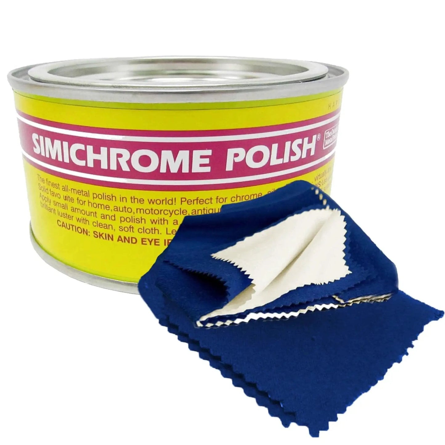 Premium Metal Polish Compound With Cloth 250g tin can with included polishing cloth, ideal for restoring chrome and stainless steel.