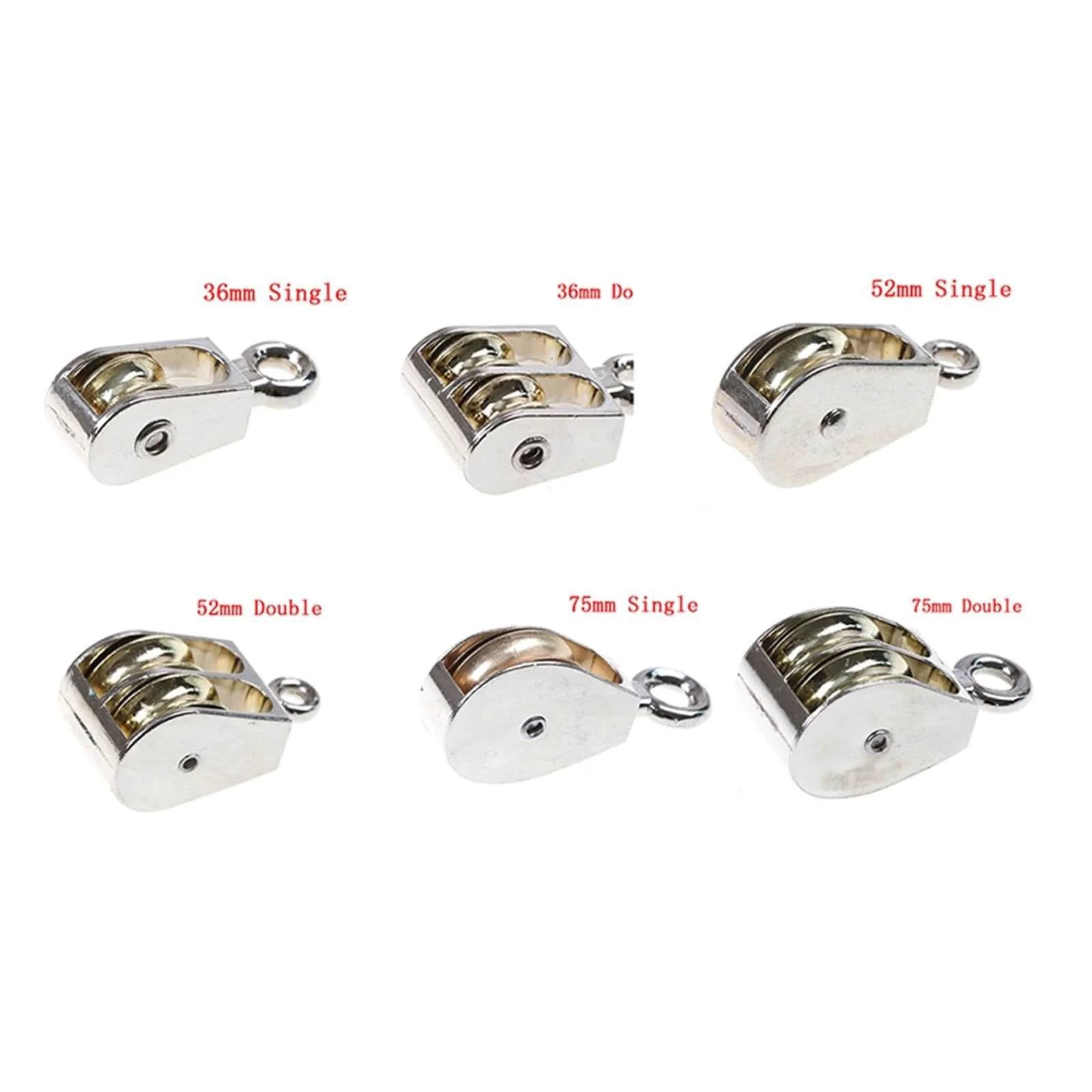 Assorted metal sheaves including 36mm Metal Sheave Zinc Alloy Fixed Pulley Crown Block and Tackle Lifting Wheel Mini Single/Double Pulley for DIY(Single Pulley 36mm) shown.