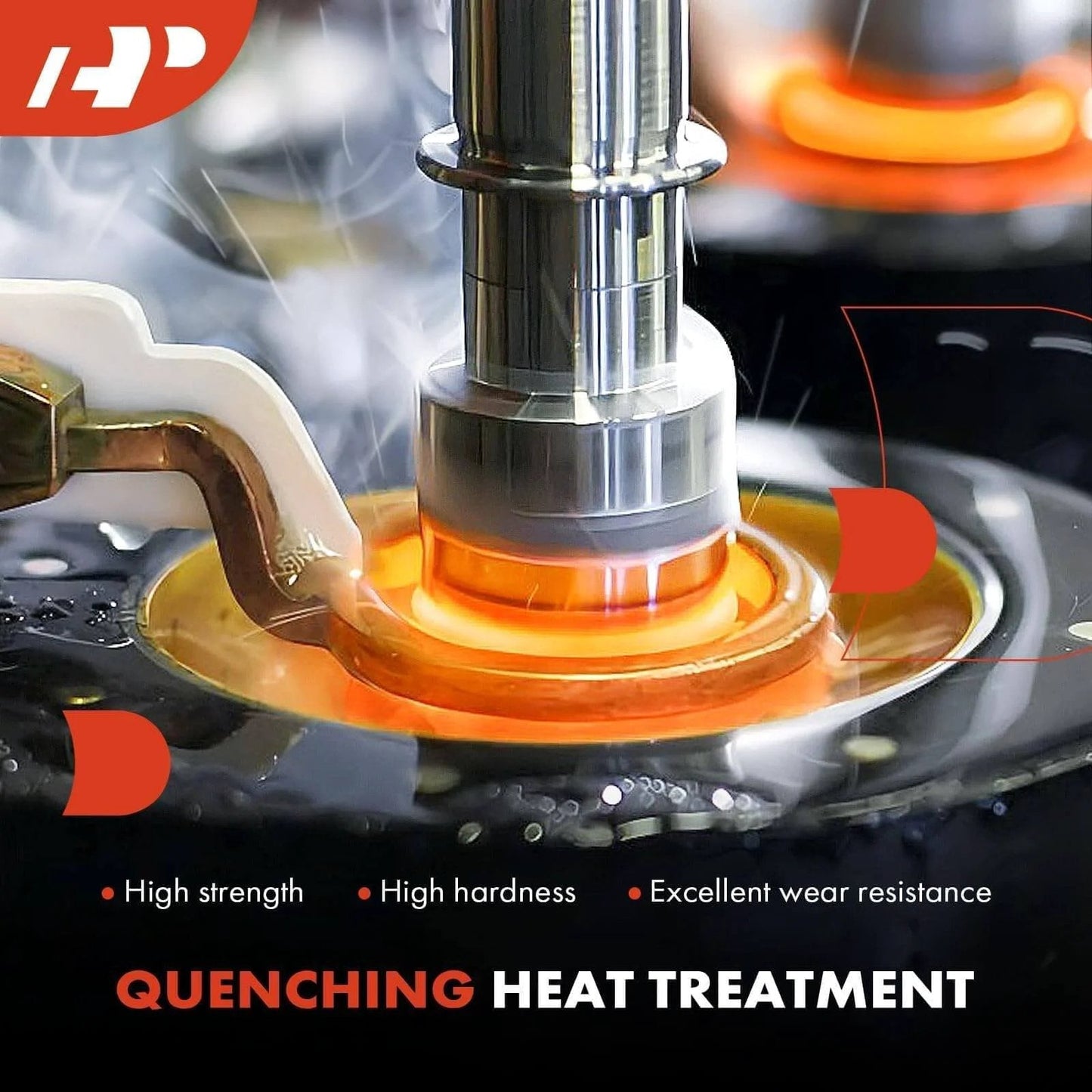 Close-up of quenching heat treatment process for 2 Pack Front Wheel Bearing and Hub Kit for Honda Accord Civic Element and Acura ILX TL TSX, Non ABS OE Replacement
