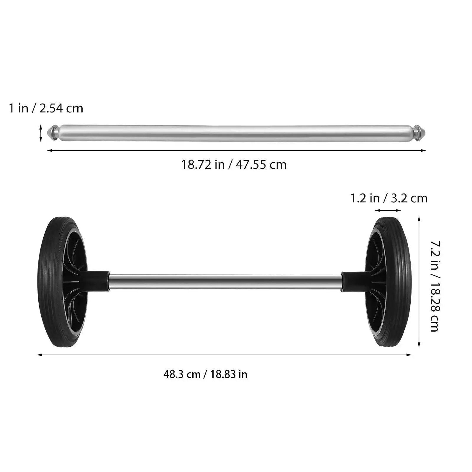 Garbage Can Wheels Replacement With Metal Hollow Shaft And Small Rubber Wheels 19.68 X 7.28 X 3.93 Inches shown with measurements