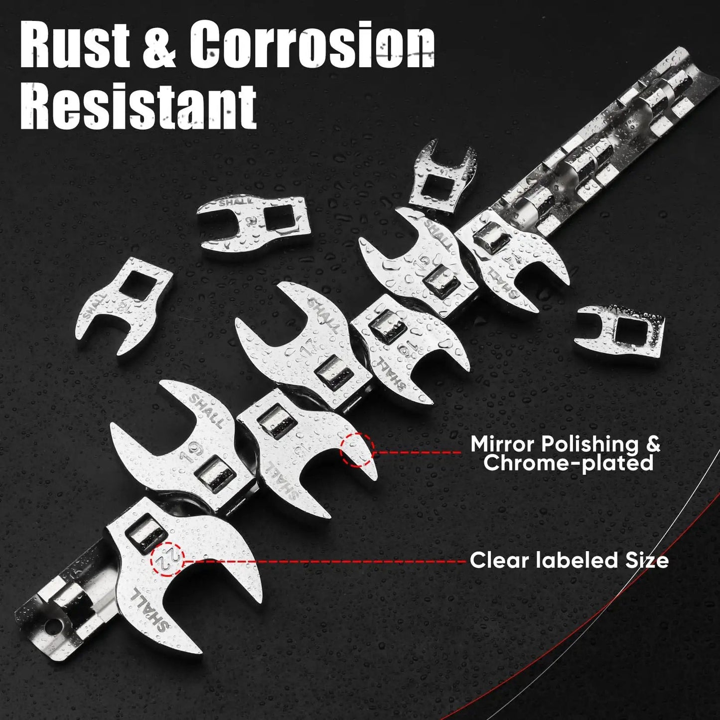 11 Piece Metric Crowfoot Wrench Set With Clip On Organizer, Chrome-Plated Alloy, Sizes 10-22 mm Displayed, Suitable for Tight Spaces