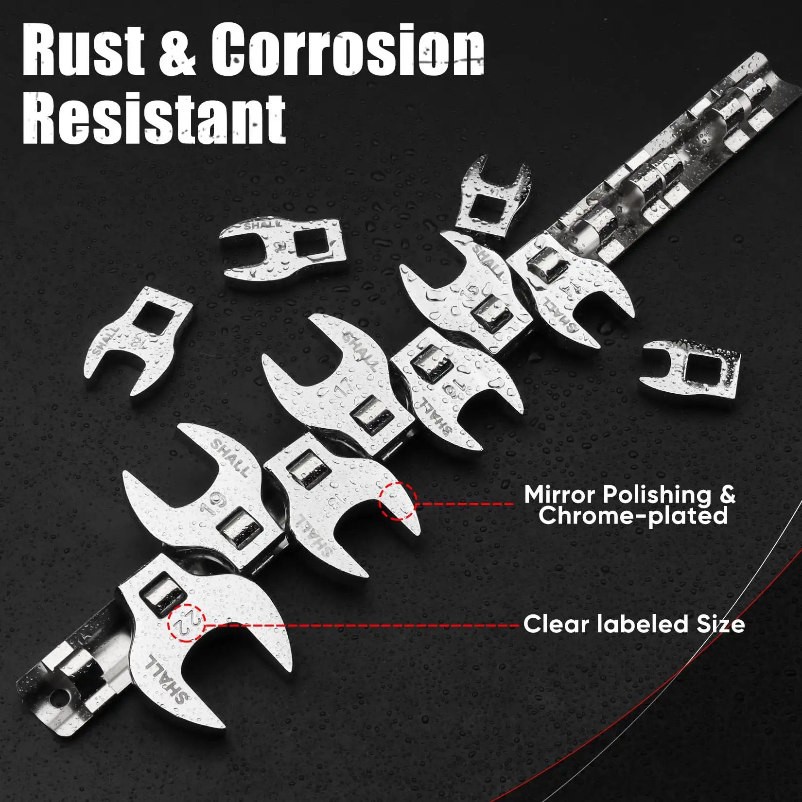 11 Piece Metric Crowfoot Wrench Set With Clip On Organizer, Chrome-Plated Alloy, Sizes 10-22 mm Displayed, Suitable for Tight Spaces