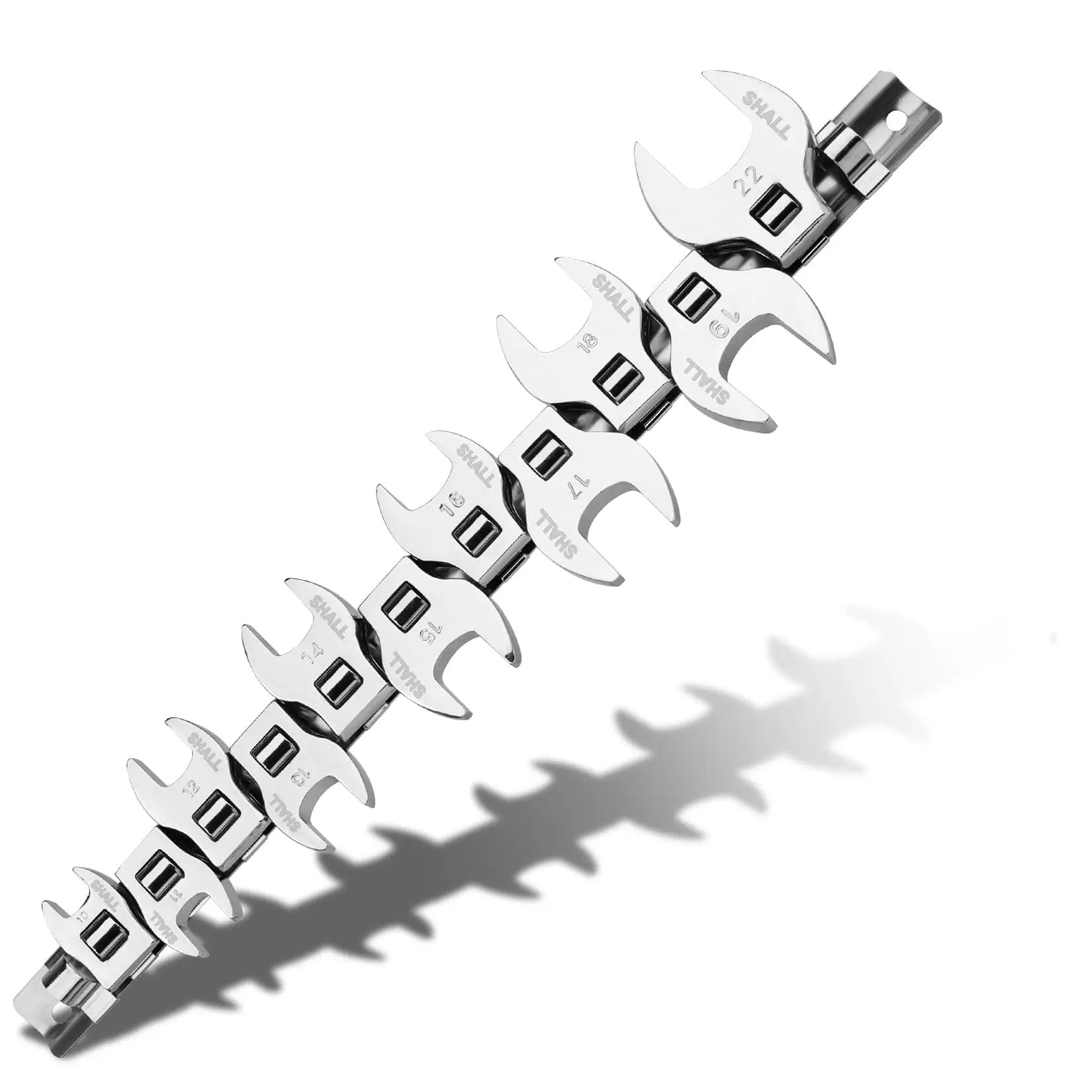 11 Piece Metric Crowfoot Wrench Set With Clip On Organizer For Tight Spaces, Includes 10, 11, 12, 13, 14, 15, 16, 17, 18, 19 And 22 Mm Crowfoot Wrenches, Heavy-Duty Alloy Construction For Auto Repair, Mechanics, And Industrial Maintenance.