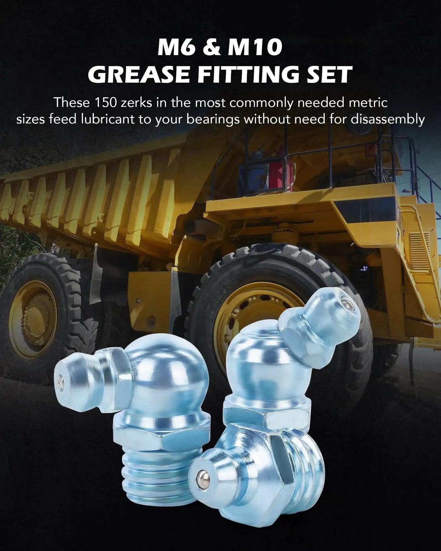 All In One 150 Piece Metric Grease Fittings Kit With M6 M10 Straight And 45 Degree And 90 Degree Angled Hydraulic Zerk