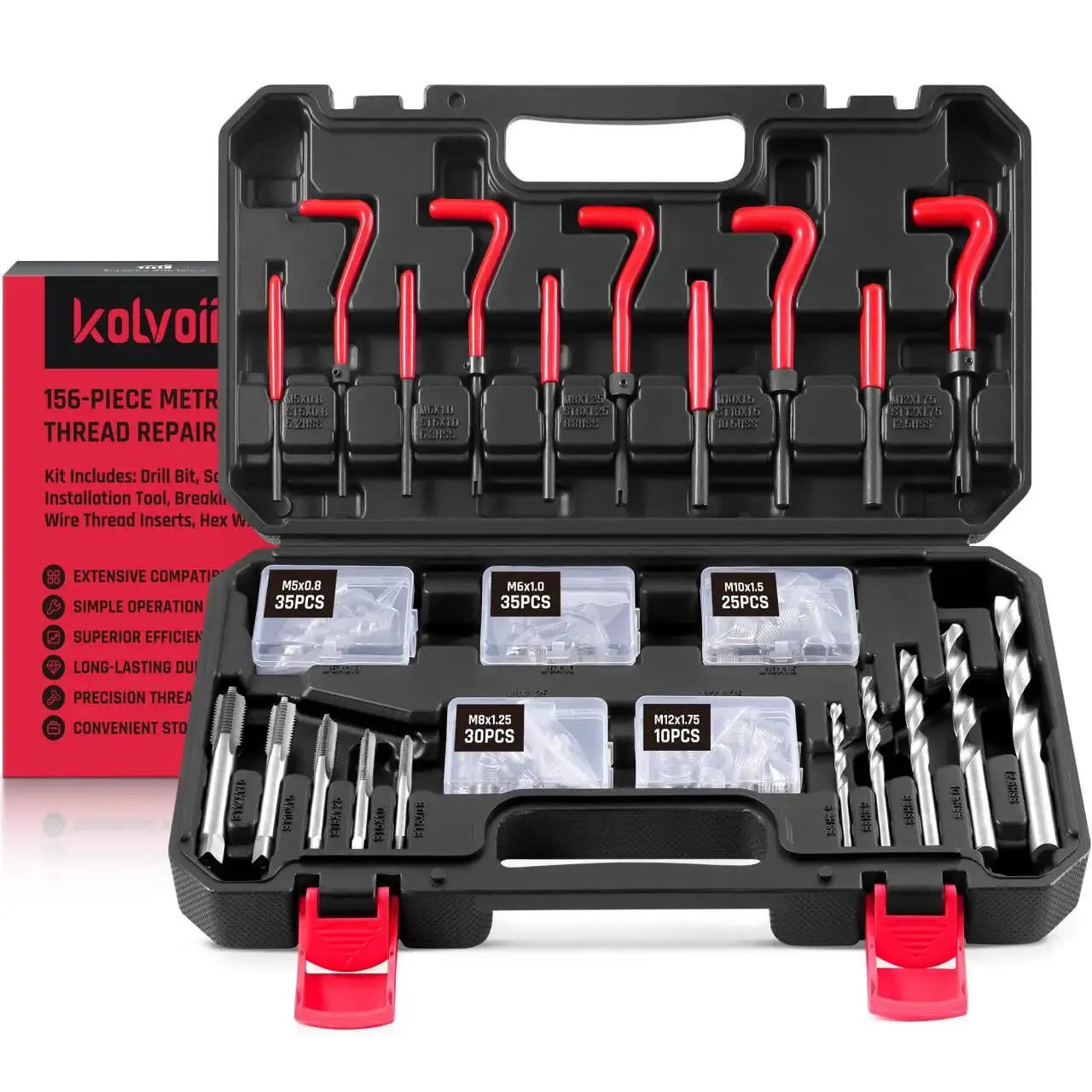 Complete Metric Helicoil Thread Repair Kit For Automotive Engine And Industrial Machinery with drill bits and wire inserts in case