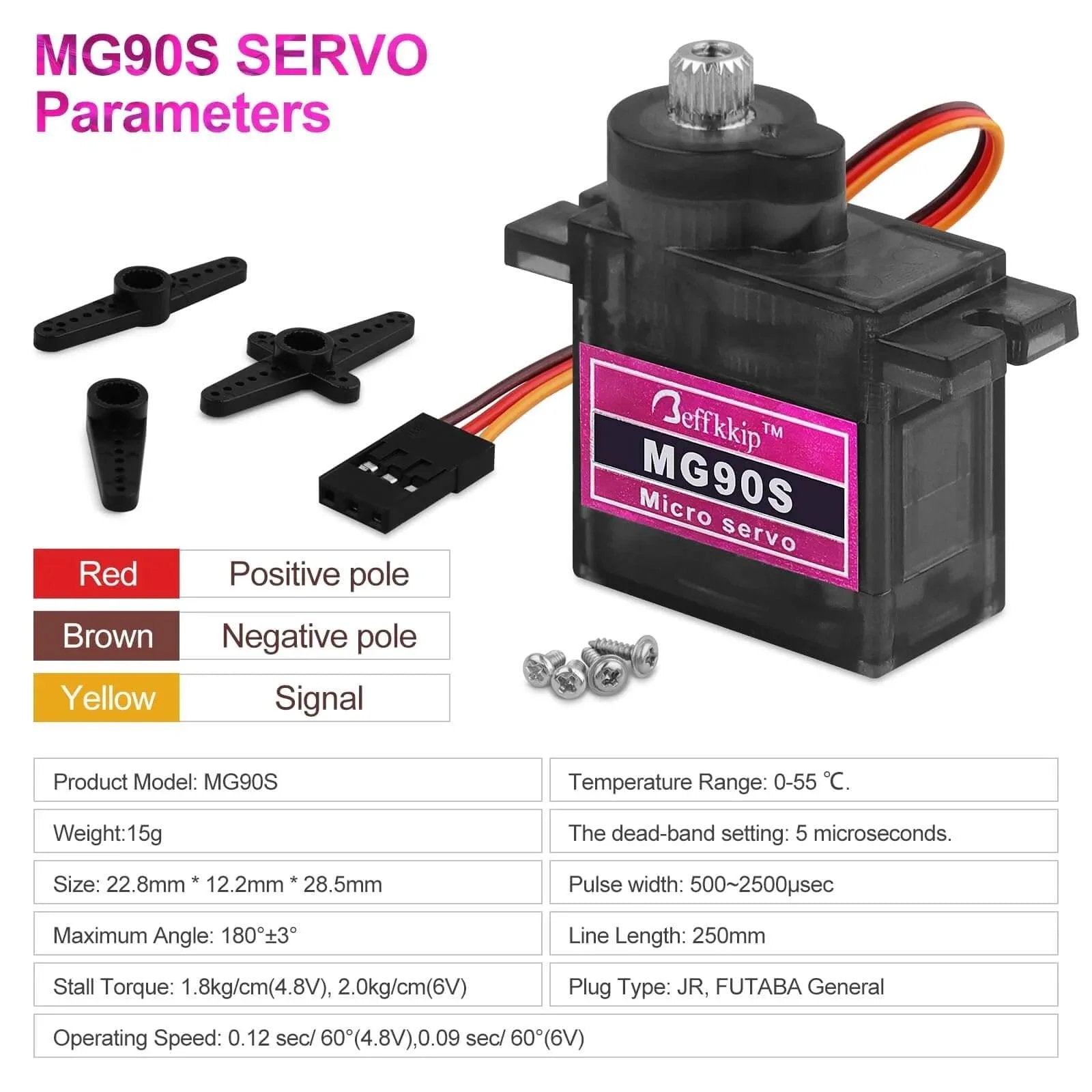 4PCS MG90S 9g Micro Servo Motor Metal Gear for RC Robot Car Plane Helicopter Mini Servos for Arduino Project with accessories