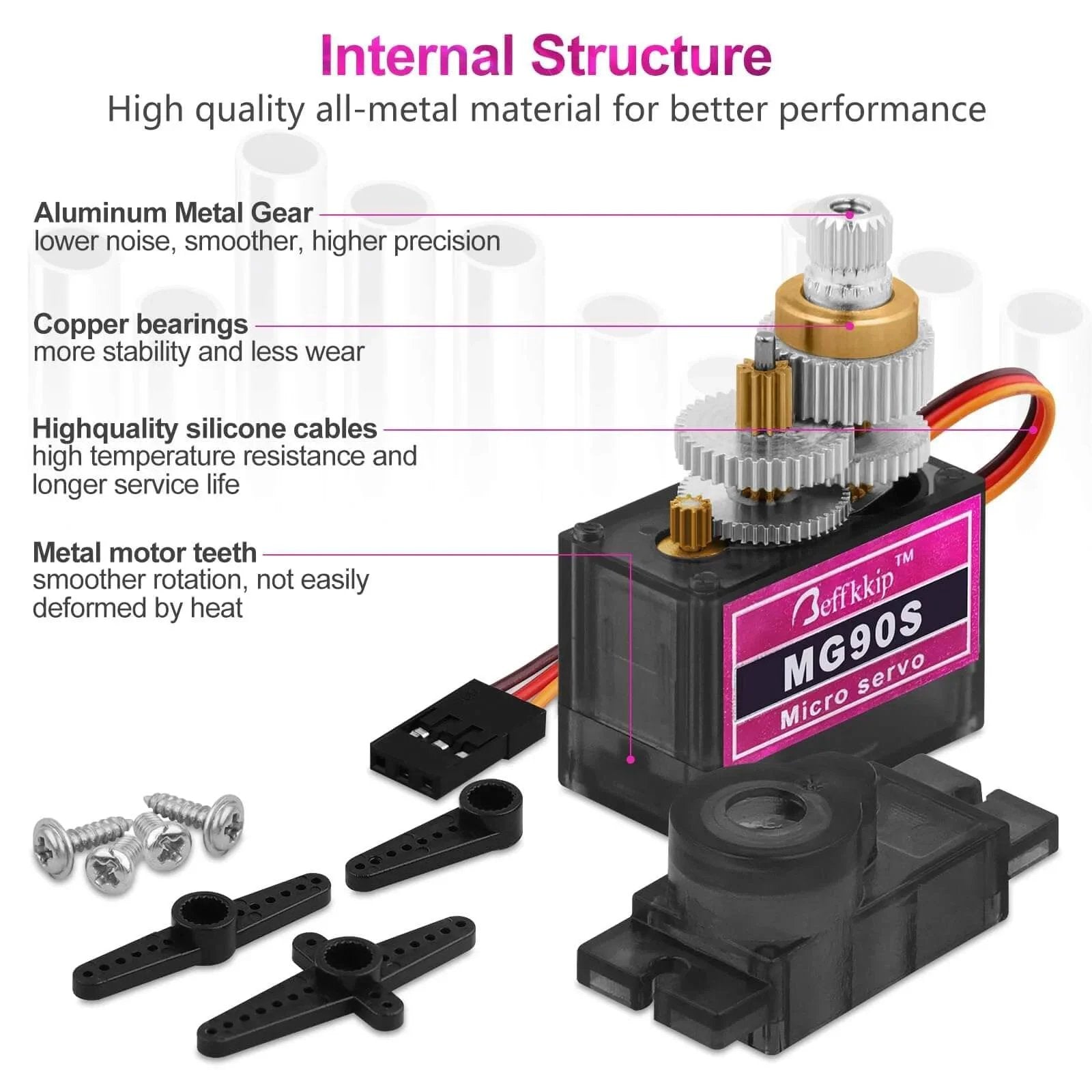 4PCS MG90S 9g Micro Servo Motor Metal Gear for RC Robot Car Plane Helicopter Mini Servos for Arduino Project, gear close-up