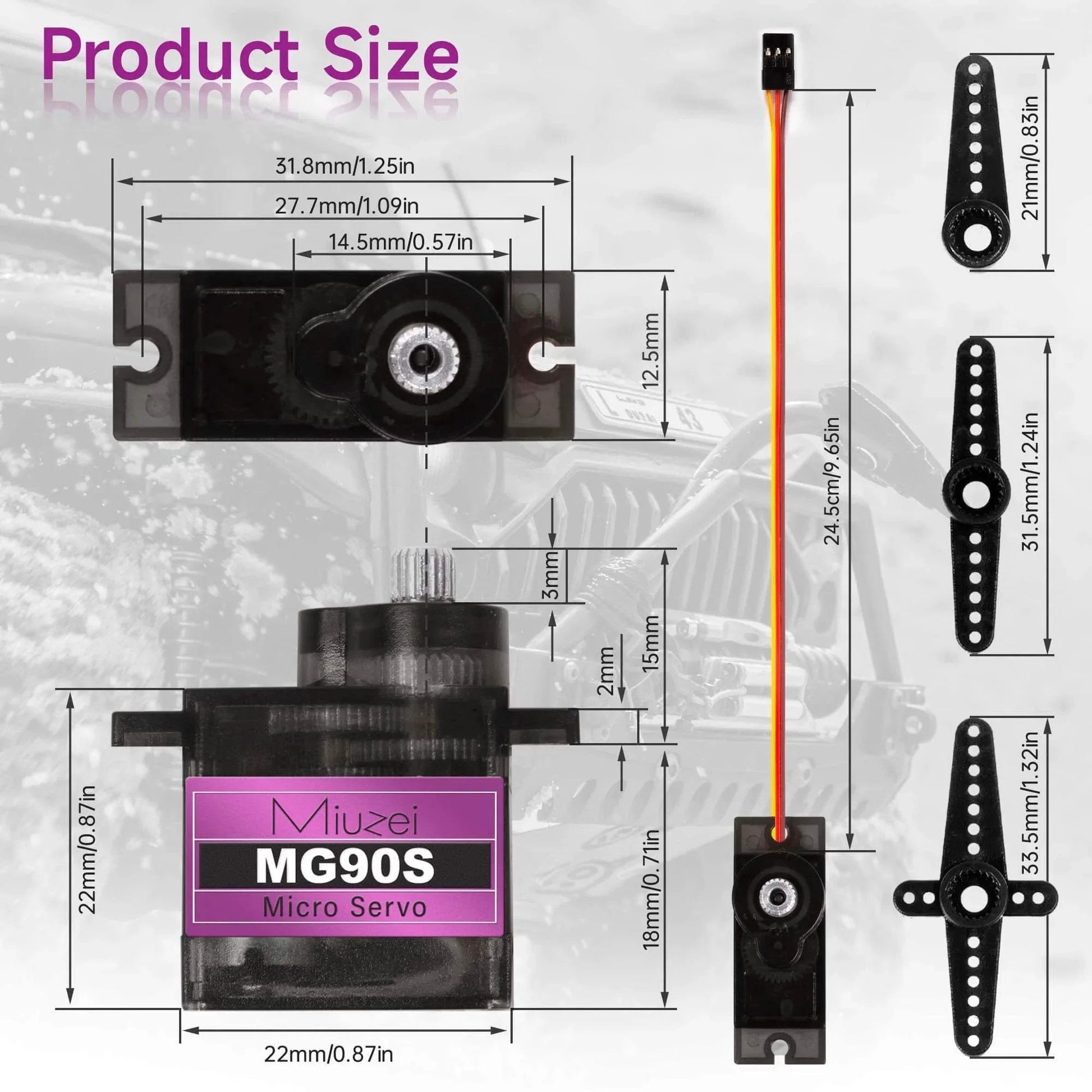 Dimensions and parts of MG90S 9G Micro Servo Motor Metal Geared Motor Kit for RC Car Robot Helicopter, Mini Servos for Arduino Project (4)