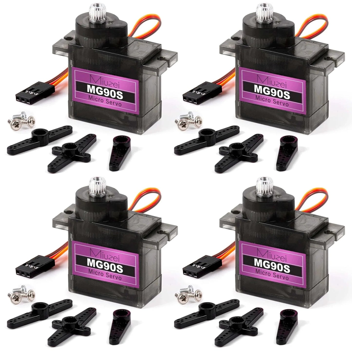 Four MG90S 9G Micro Servo Motor Metal Geared Motor Kit for RC Car Robot Helicopter, Mini Servos for Arduino Project (4)