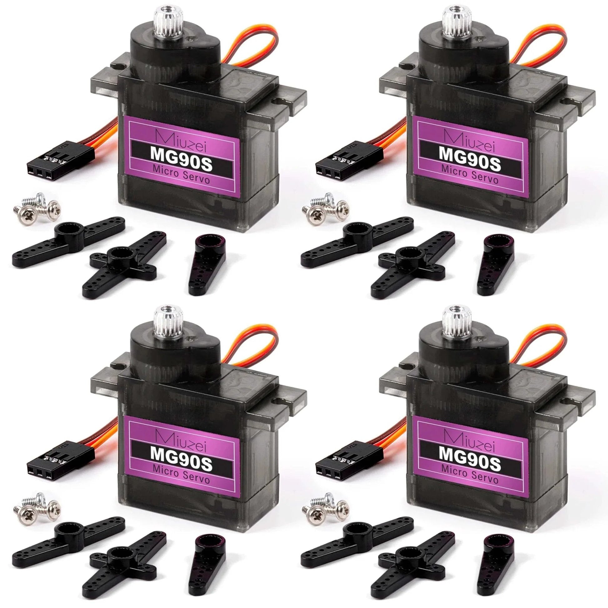 Four MG90S 9G Micro Servo Motor Metal Geared Motor Kit for RC Car Robot Helicopter, Mini Servos for Arduino Project (4)