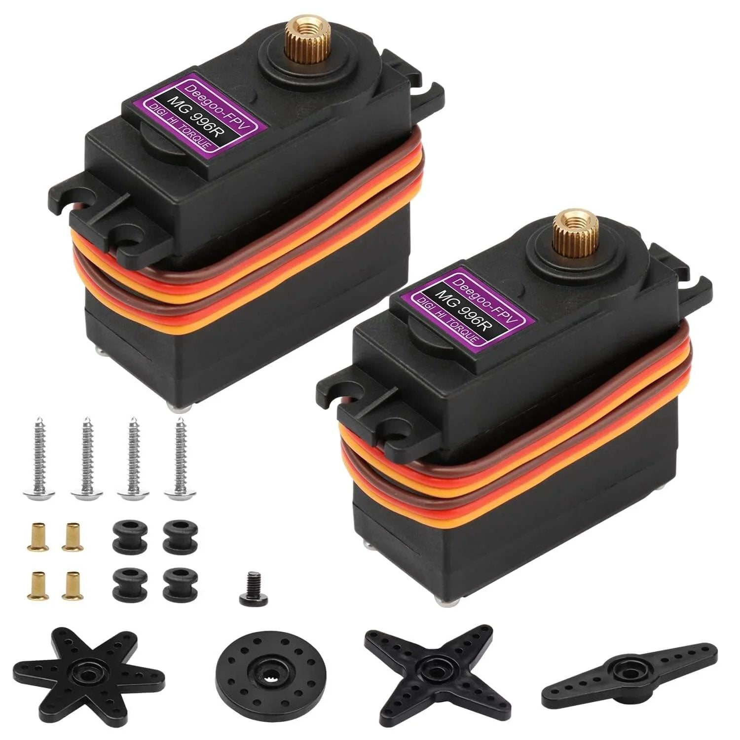 [2-Pack] MG996R 55g Metal Gear Torque Digital Servo Motor for Futaba JR RC Helicopter Car Boat Robot with accessories