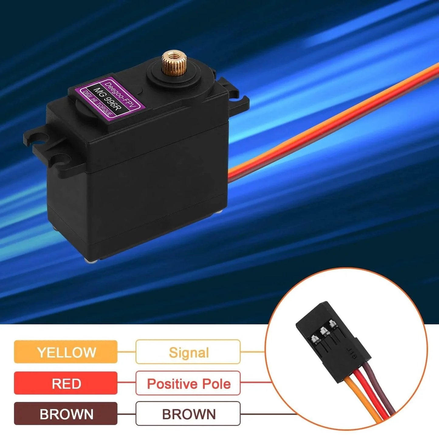 [2-Pack] MG996R 55g Metal Gear Torque Digital Servo Motor for Futaba JR RC Helicopter Car Boat Robot with wiring diagram