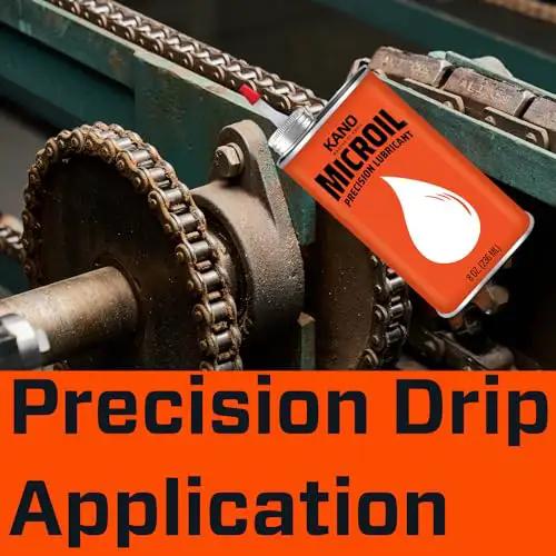 Container of Kroil Microil Low Viscosity Drip Oil used on machinery chain for penetration rust busting and moisture displacement
