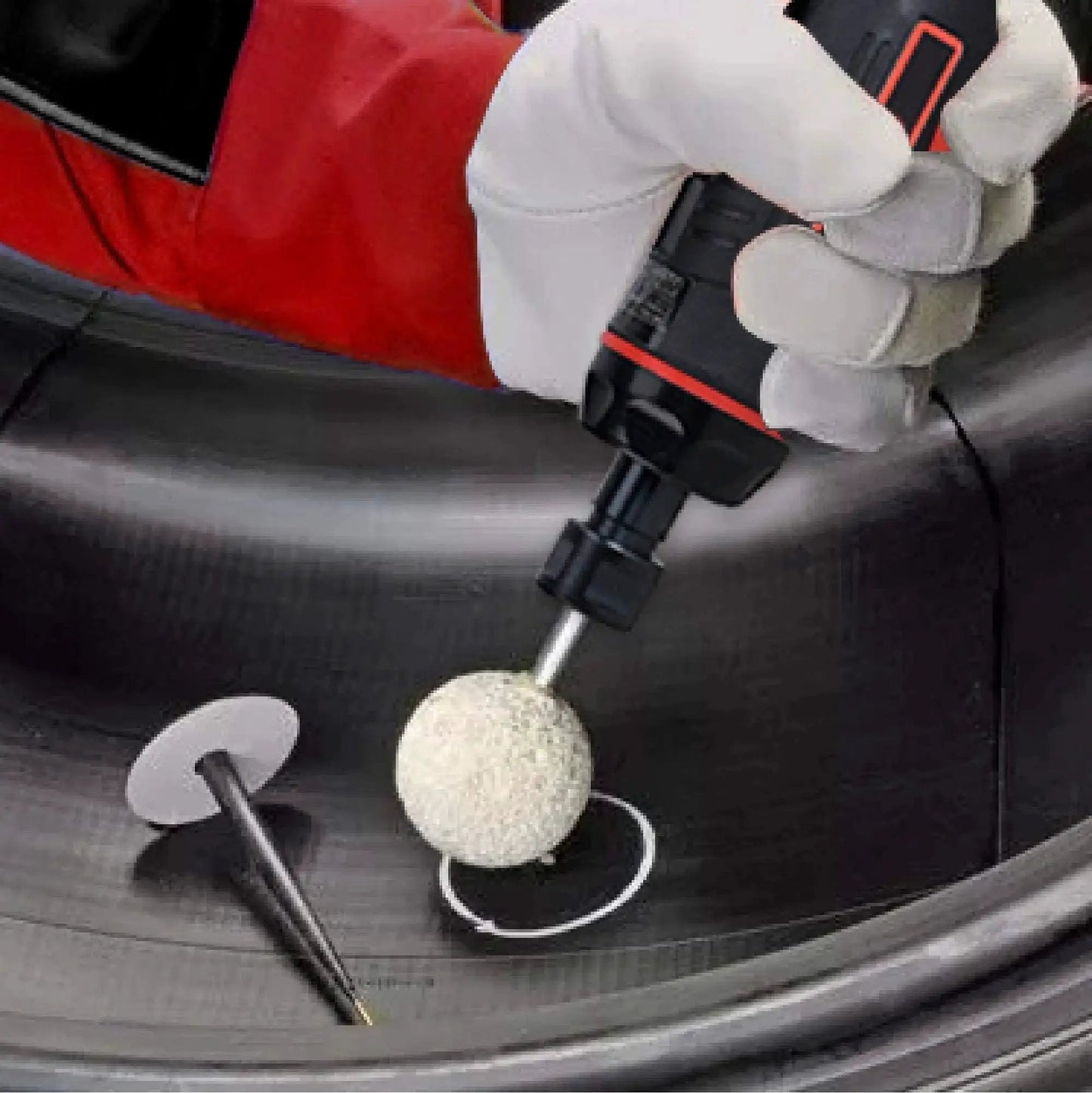 Using 1/4 Inch Mini Air Straight Die Grinder AP17314 with 1/4 Collet for tire smoothing and polishing at 22000 RPM