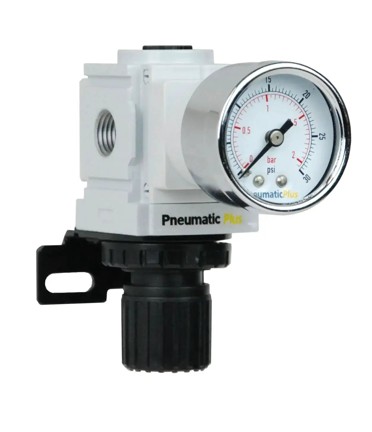 Compact Miniature Air Pressure Regulator With Gauge And Bracket One Quarter Inch NPT For Regulating 3 To 30 PSI Inlet 250 PSI