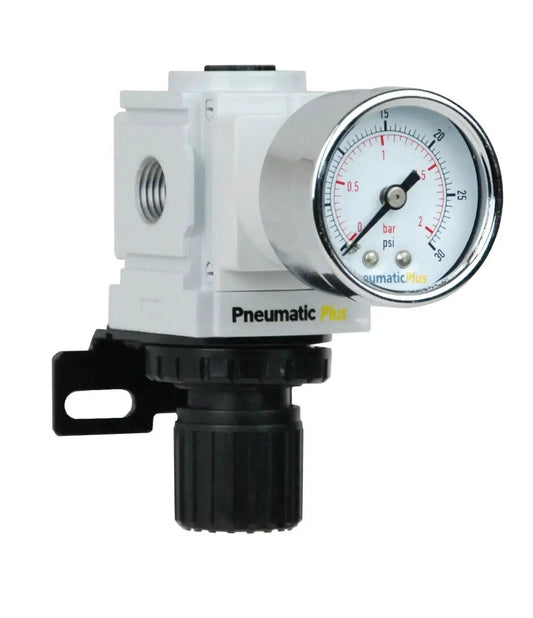 Compact Miniature Air Pressure Regulator With Gauge And Bracket One Quarter Inch NPT For Regulating 3 To 30 PSI Inlet 250 PSI